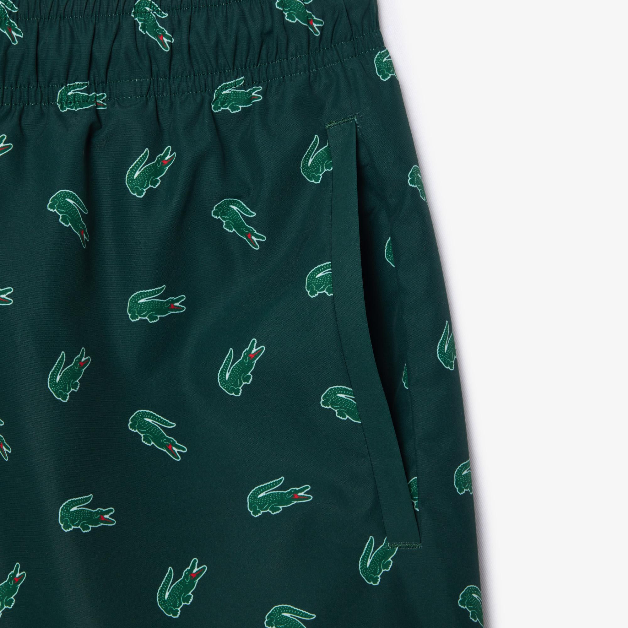 Lacoste Erkek Desenli Yeşil Deniz Şortu