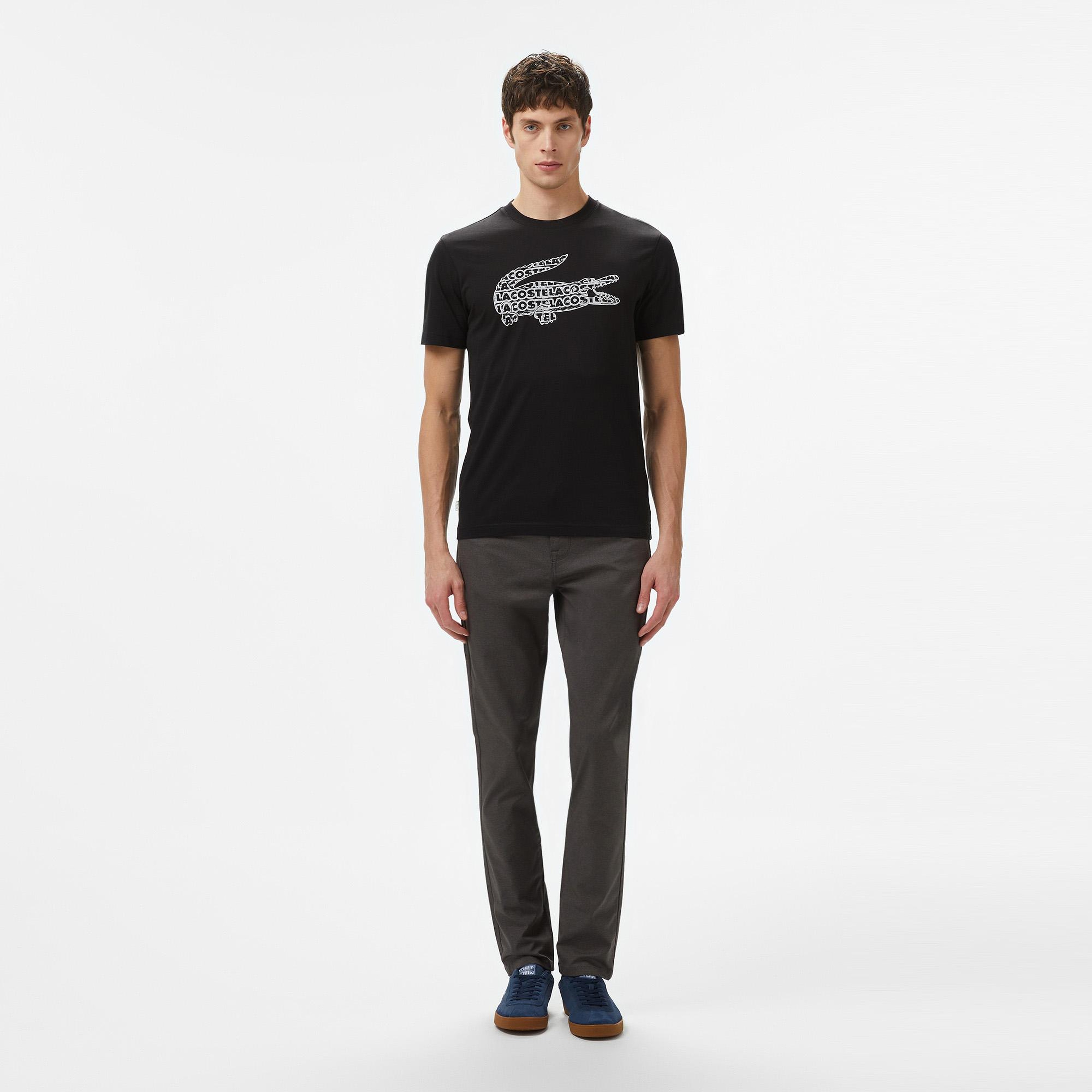 Erkek Regular Fit Bisiklet Yaka Baskılı Siyah T-Shirt