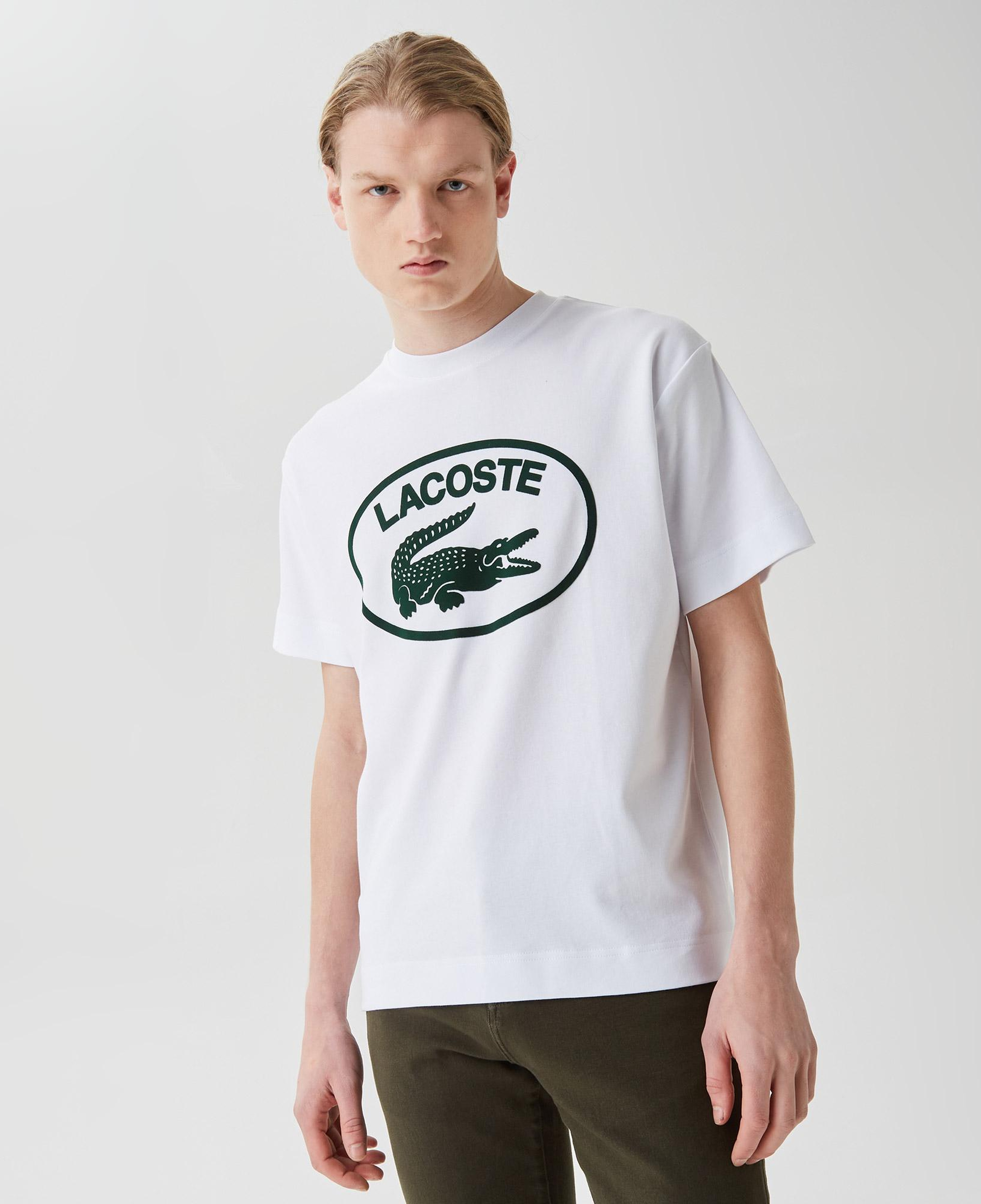 Lacoste Erkek Relaxed Fit Bisiklet Yaka Baskılı Beyaz T-Shirt