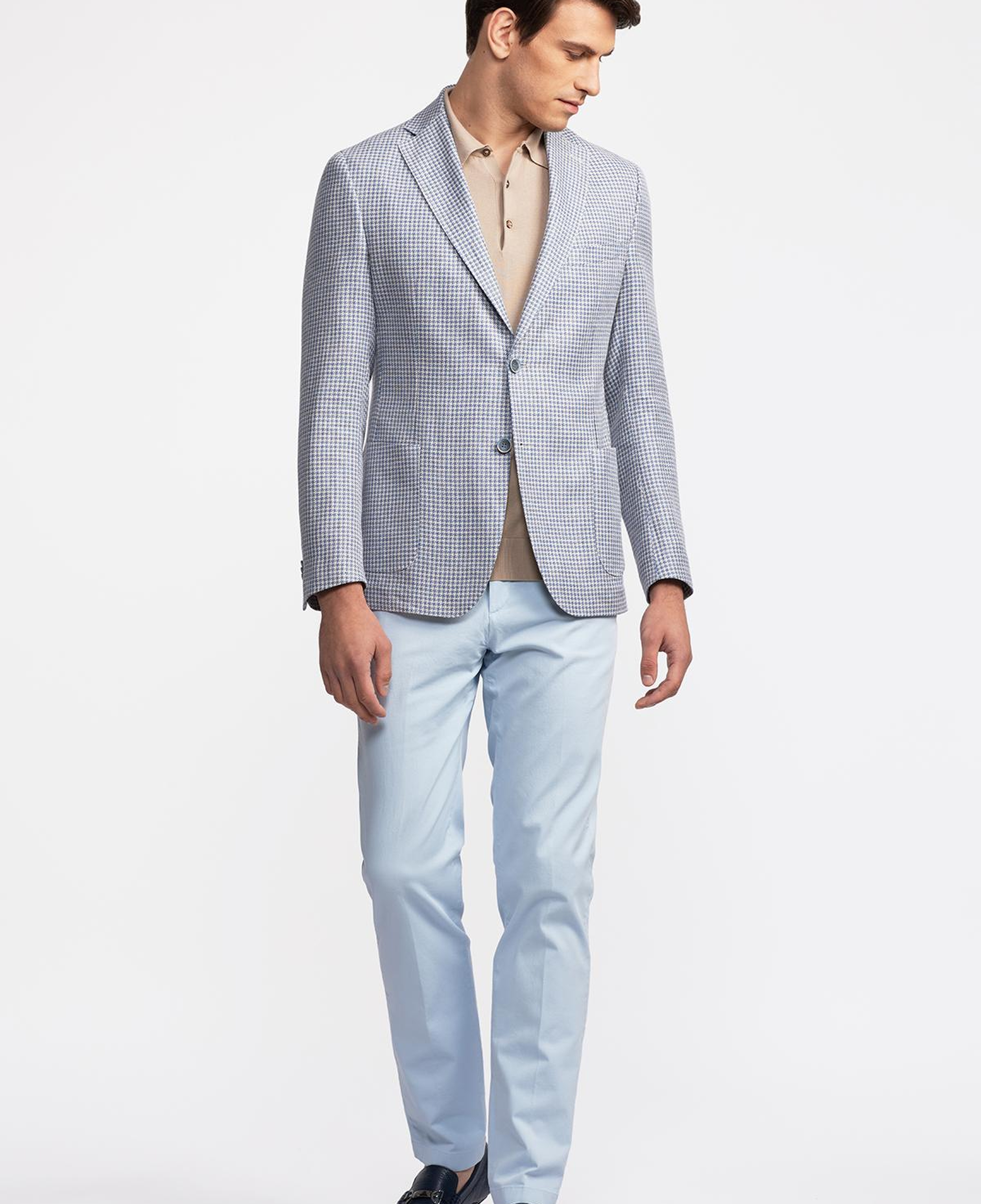 Erkek Mavi Vitale Barberis Keten İpek Karışımlı Casual Ceket