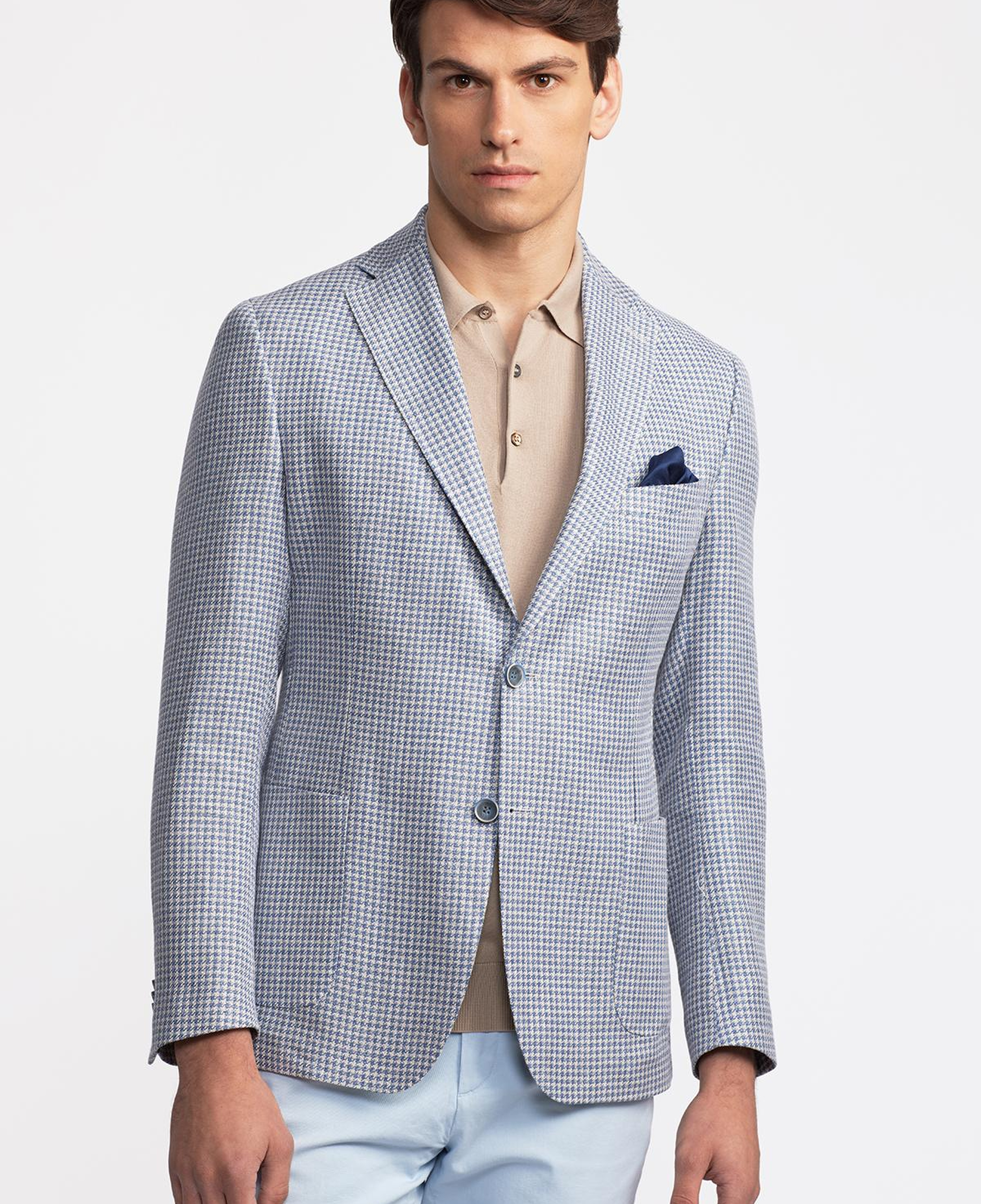 Erkek Mavi Vitale Barberis Keten İpek Karışımlı Casual Ceket