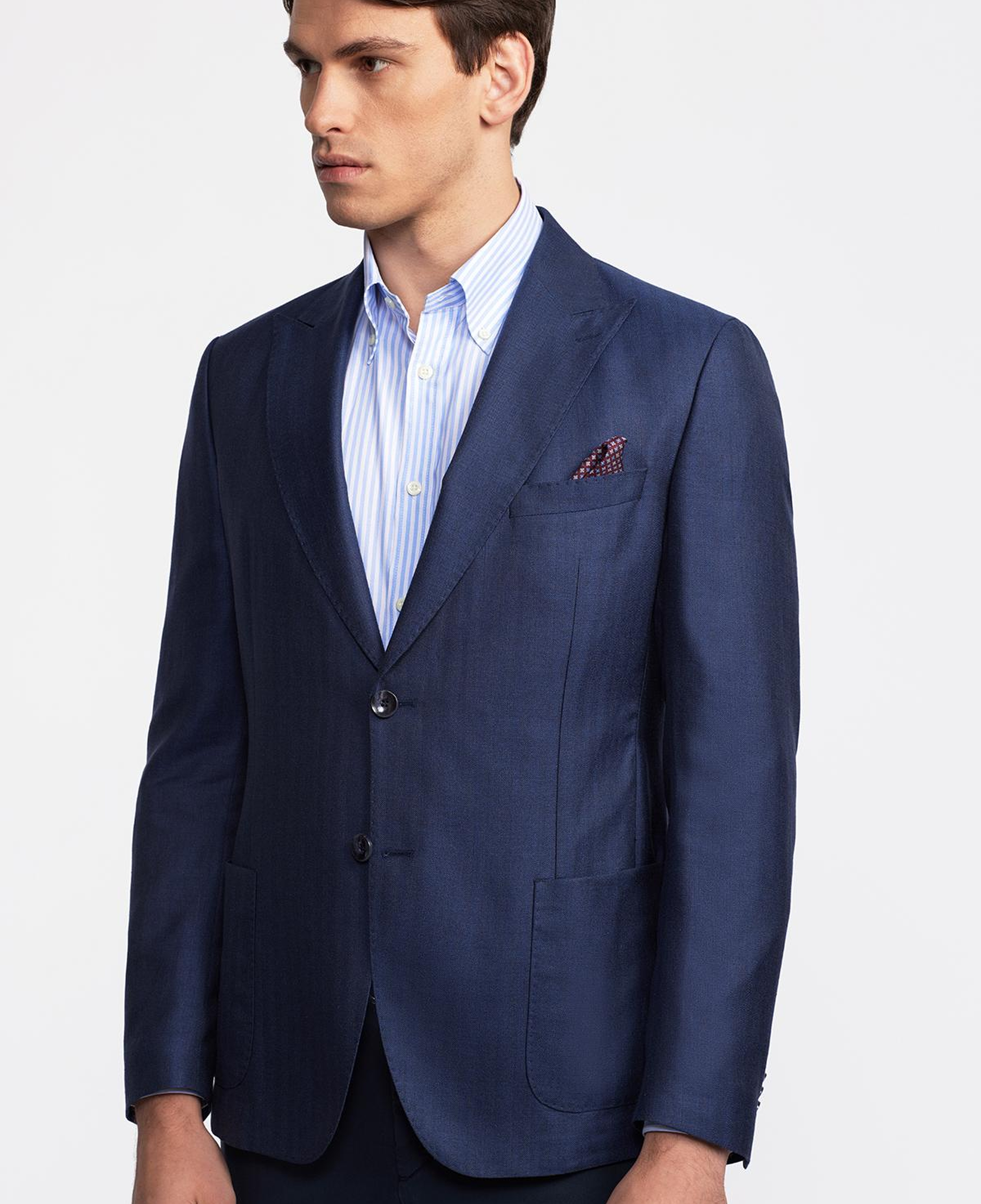 Erkek Lacivert Loro Piana Kumaşıyla Üretilmiş Yün İpek Karışımlı Casual Ceket