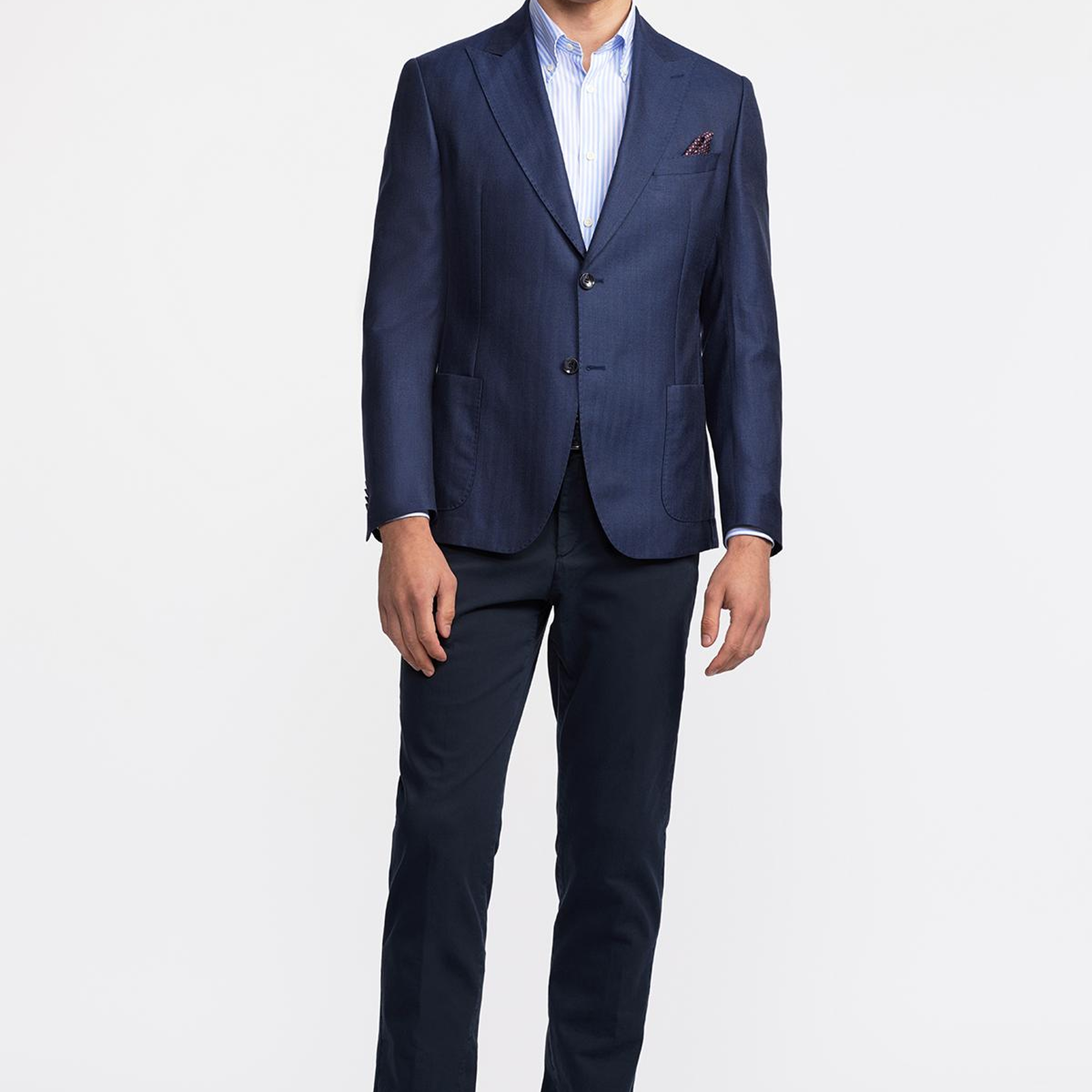 Erkek Lacivert Loro Piana Kumaşıyla Üretilmiş Yün İpek Karışımlı Casual Ceket