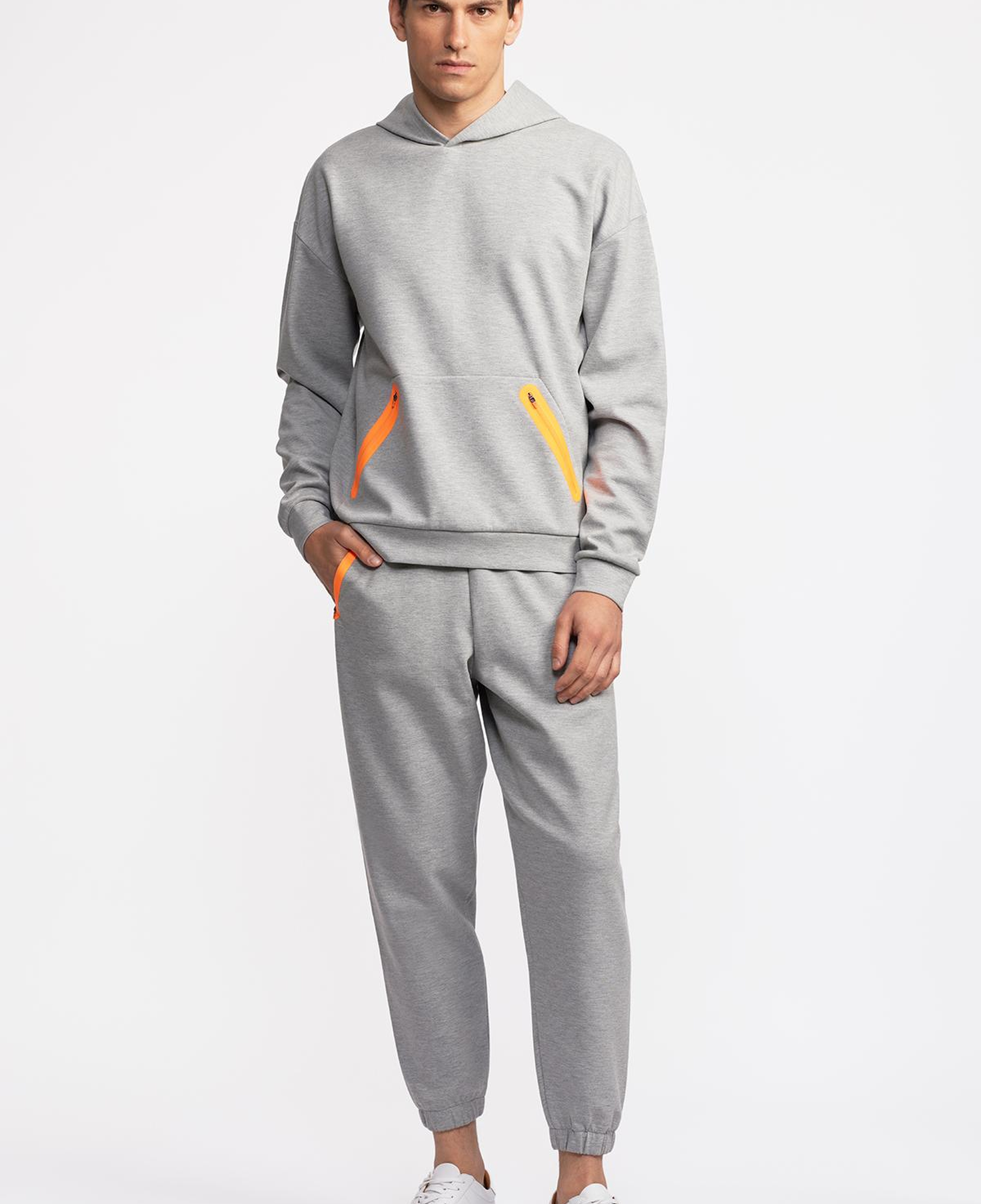 Erkek Gri Activewear Kapüşonlu Sweatshirt