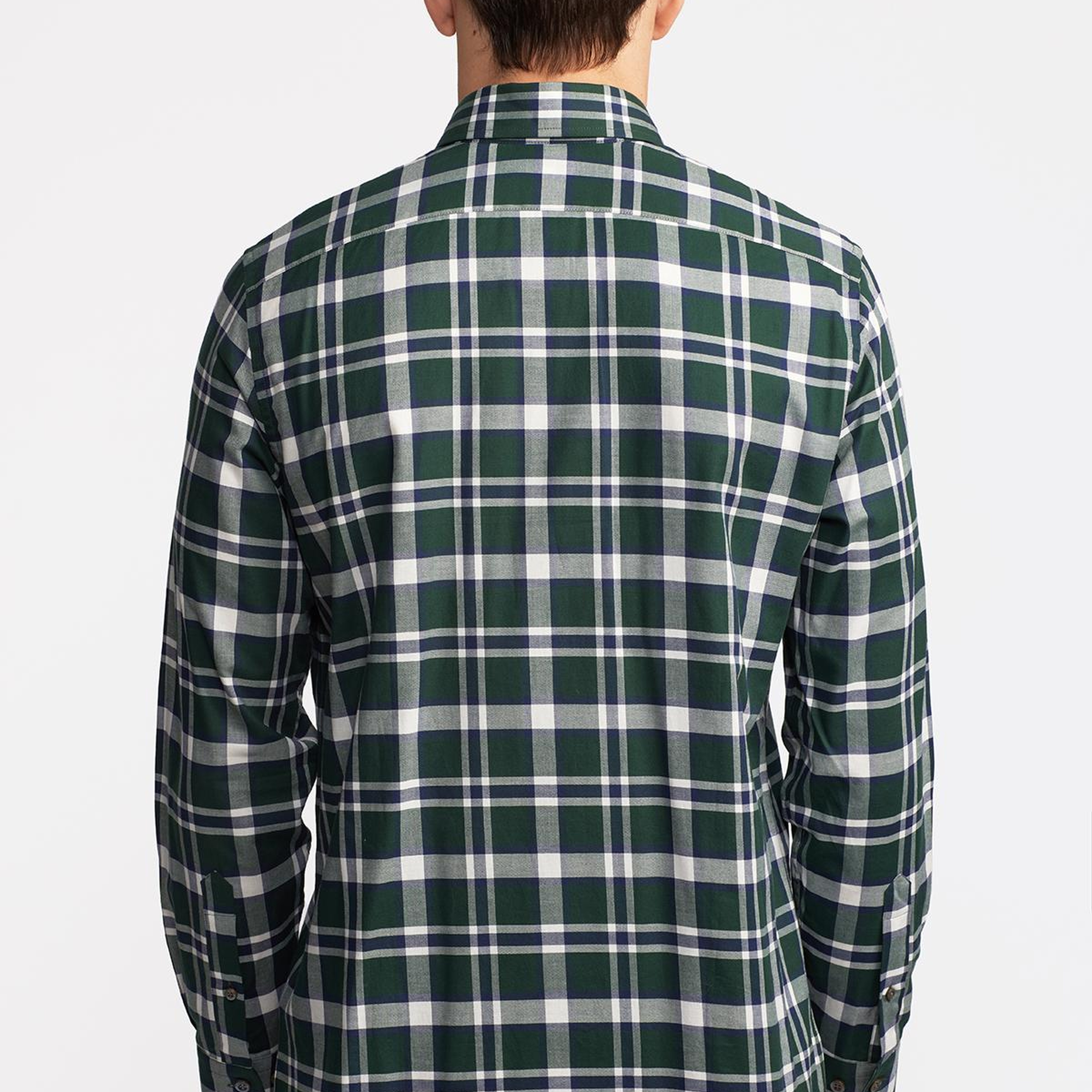 Erkek Yeşil Cooper Fit Düğmeli Yaka Organik Pamuklu Ekoseli Flannel Gömlek