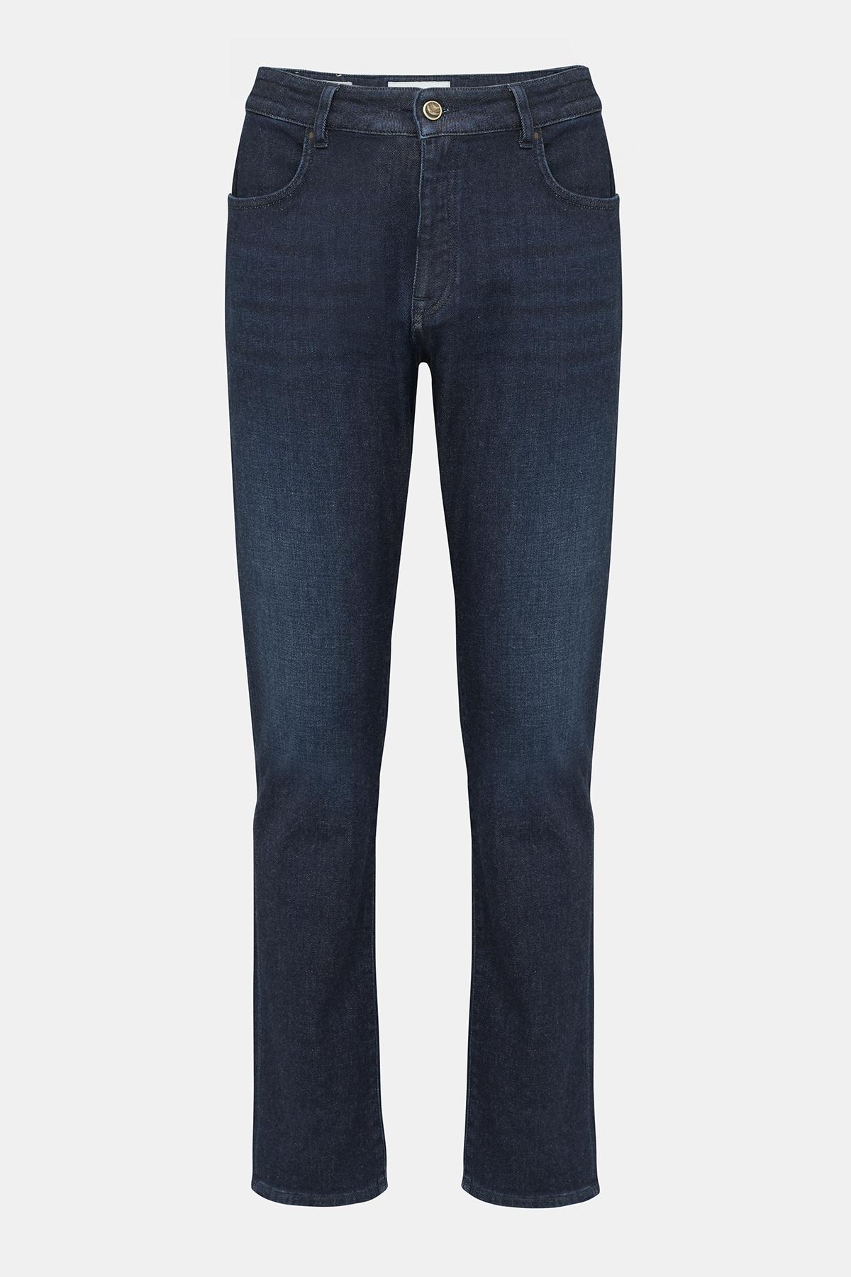 Erkek Mavi Kaşmir Karışımlı Jean Pantolon