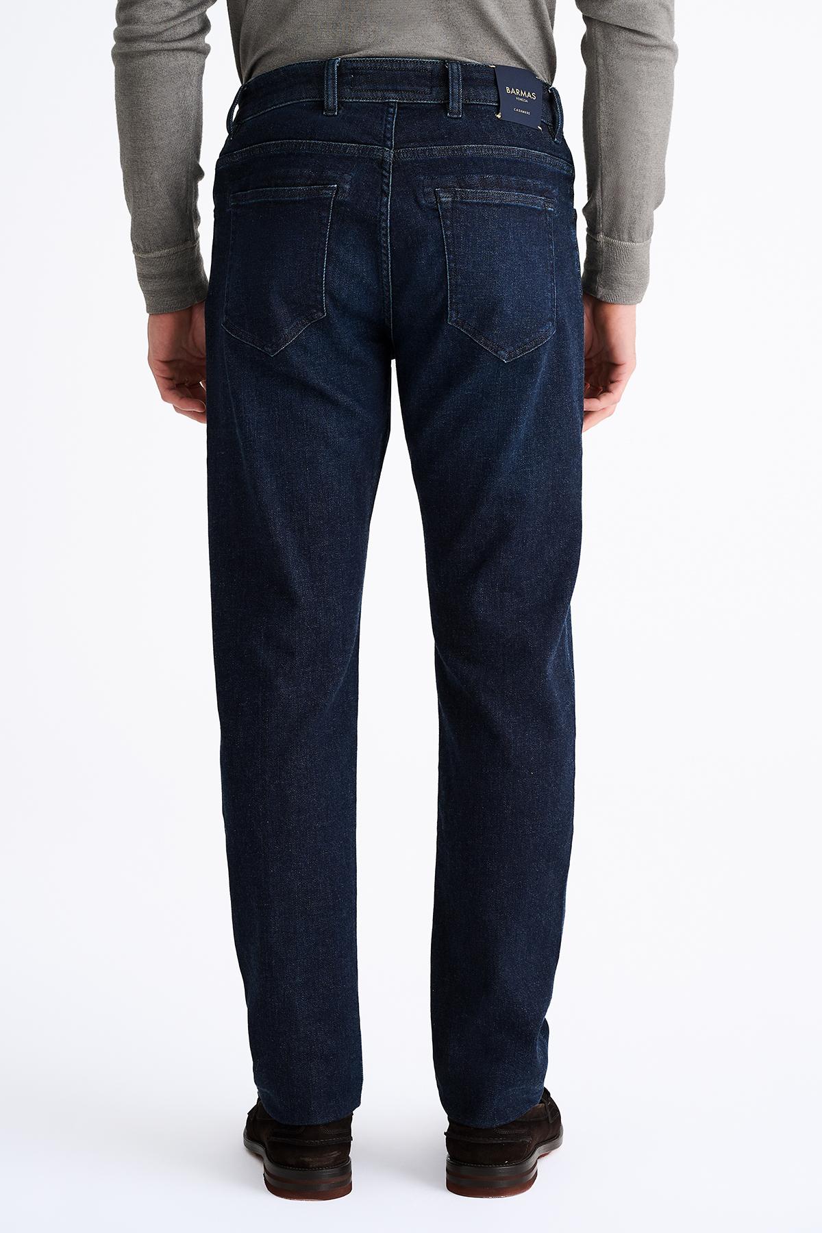 Erkek Mavi Kaşmir Karışımlı Jean Pantolon