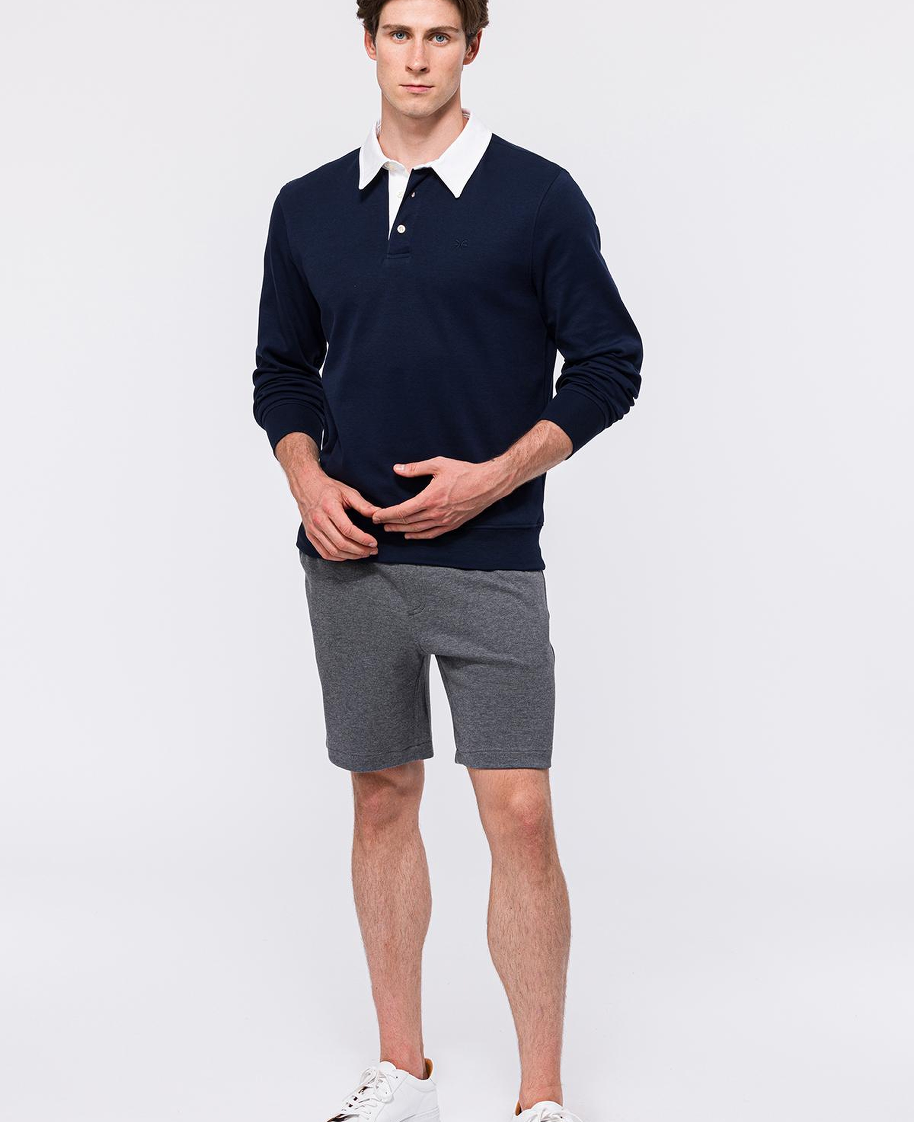 Erkek Lacivert Polo Yaka Organik Pamuklu Rugby Sweatshirt