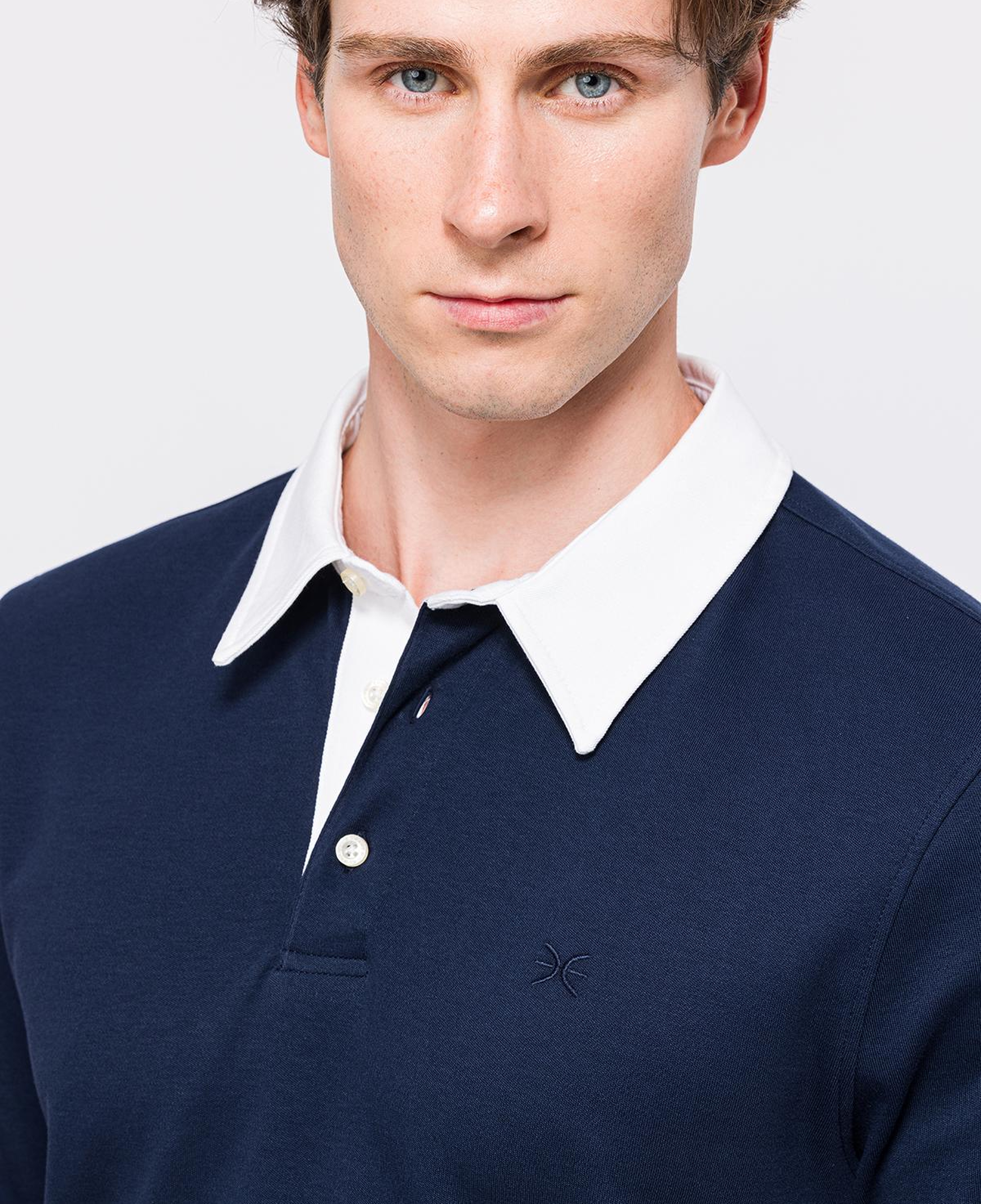 Erkek Lacivert Polo Yaka Organik Pamuklu Rugby Sweatshirt