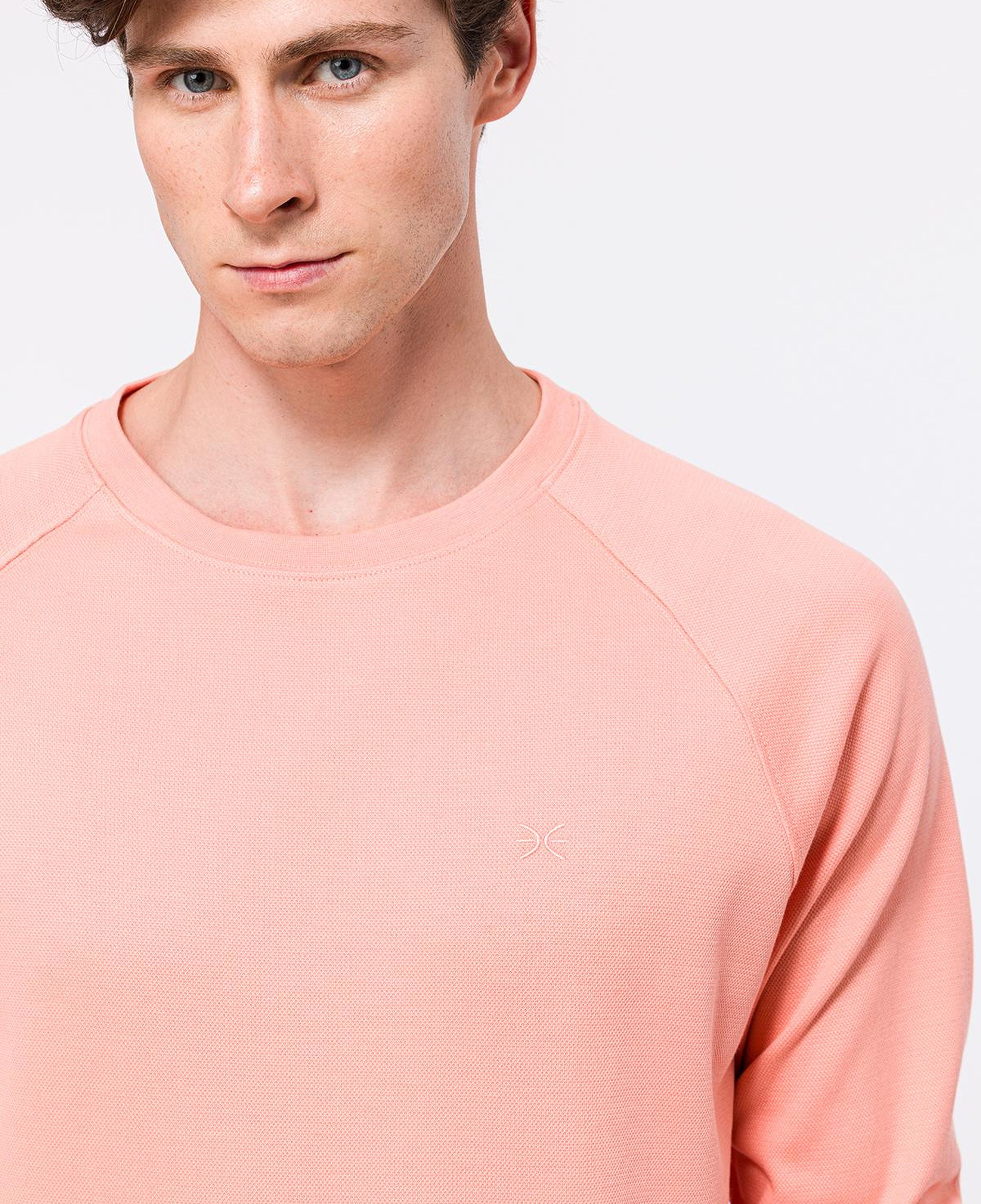 Erkek Pembe Bisiklet Yaka Organik Pamuklu Sweatshirt