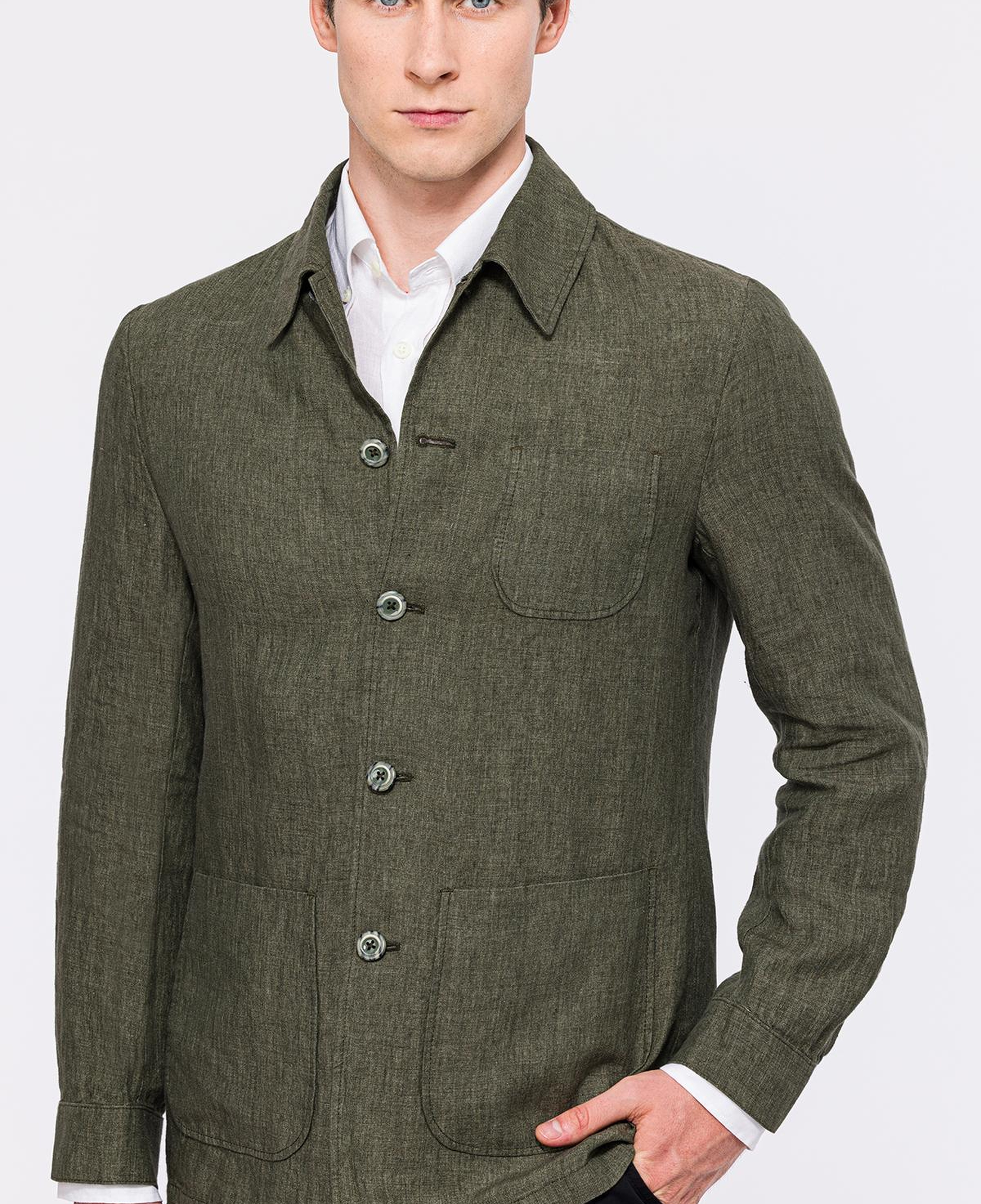 Erkek Haki Leomaster Casual Keten Ceket