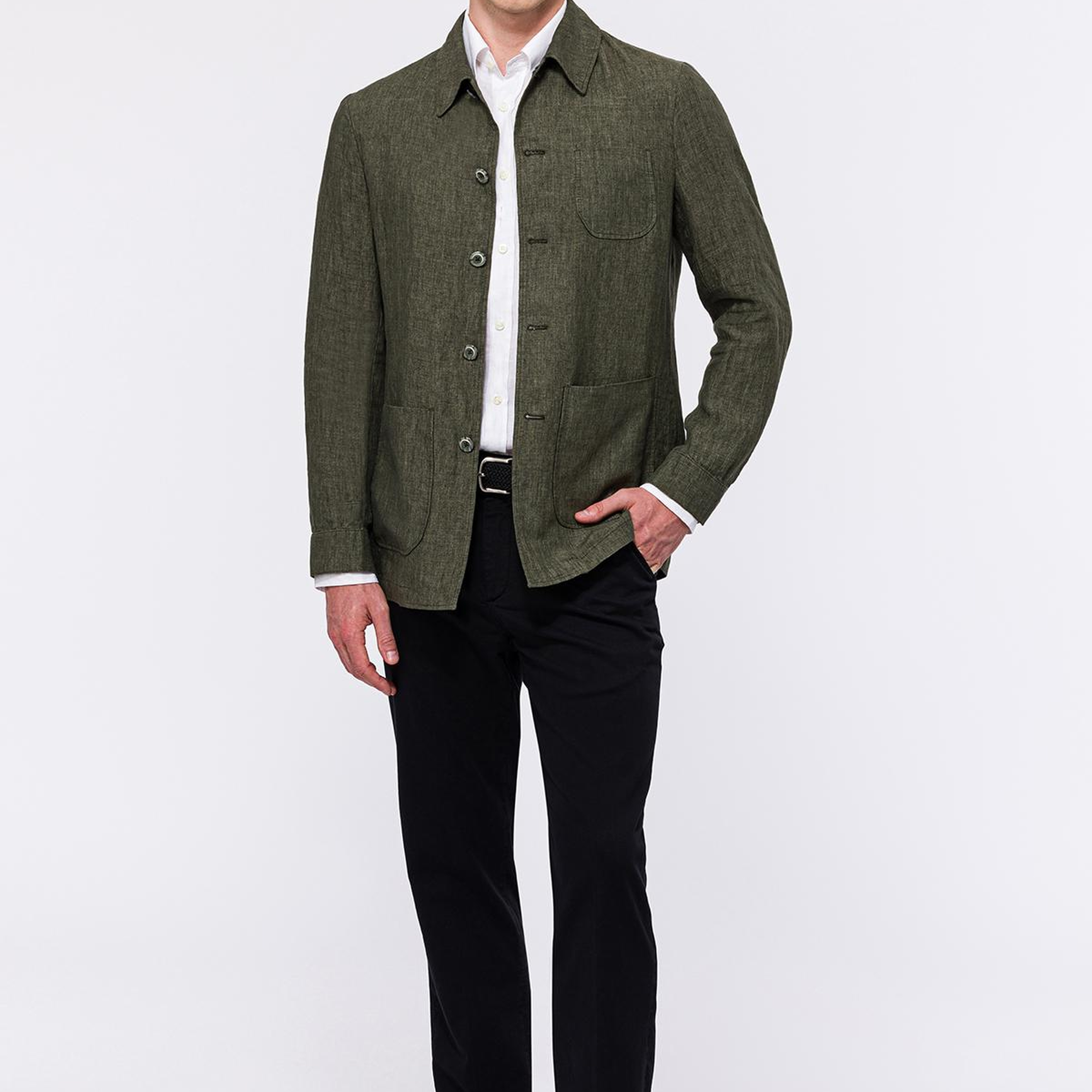 Erkek Haki Leomaster Casual Keten Ceket