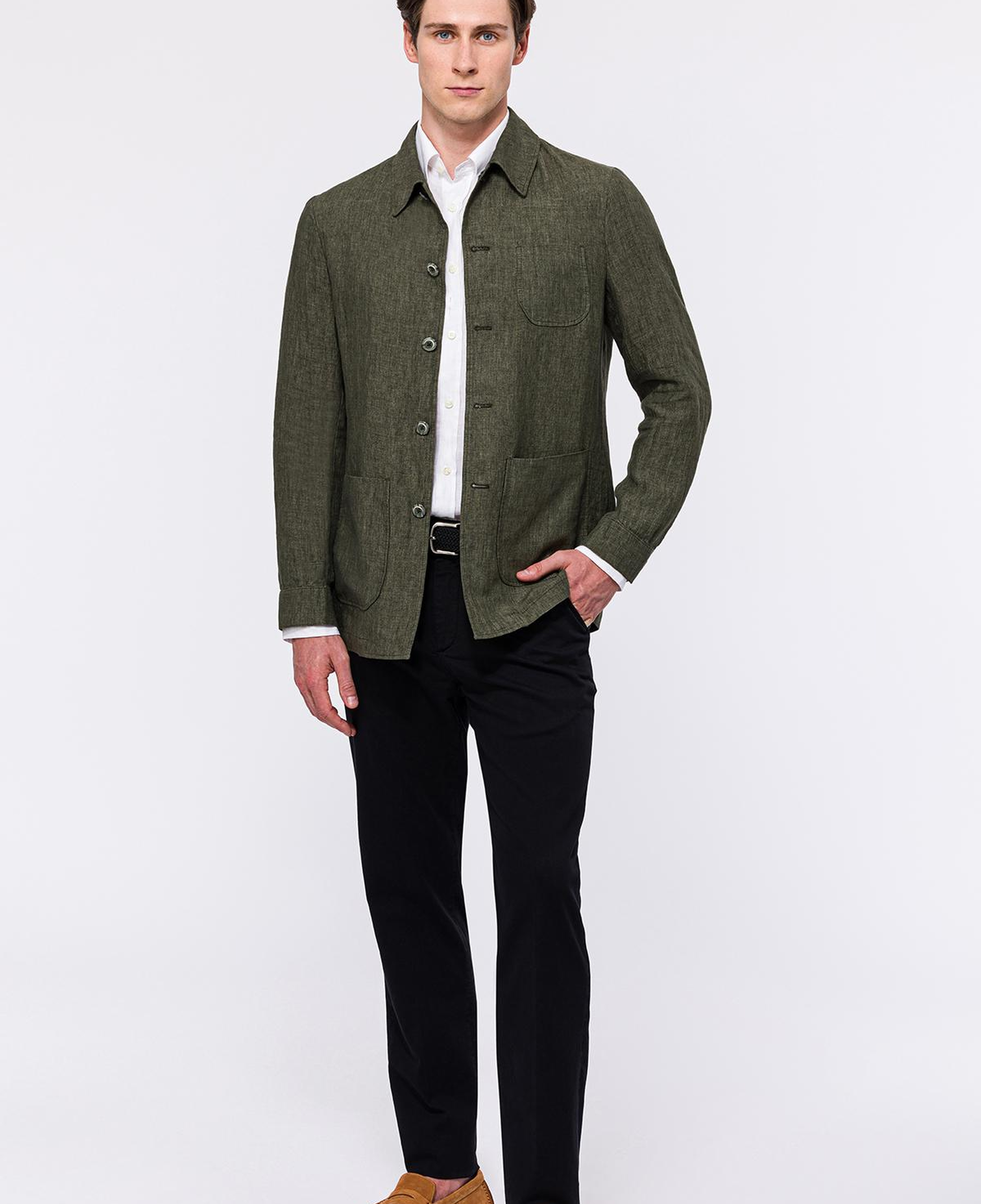 Erkek Haki Leomaster Casual Keten Ceket