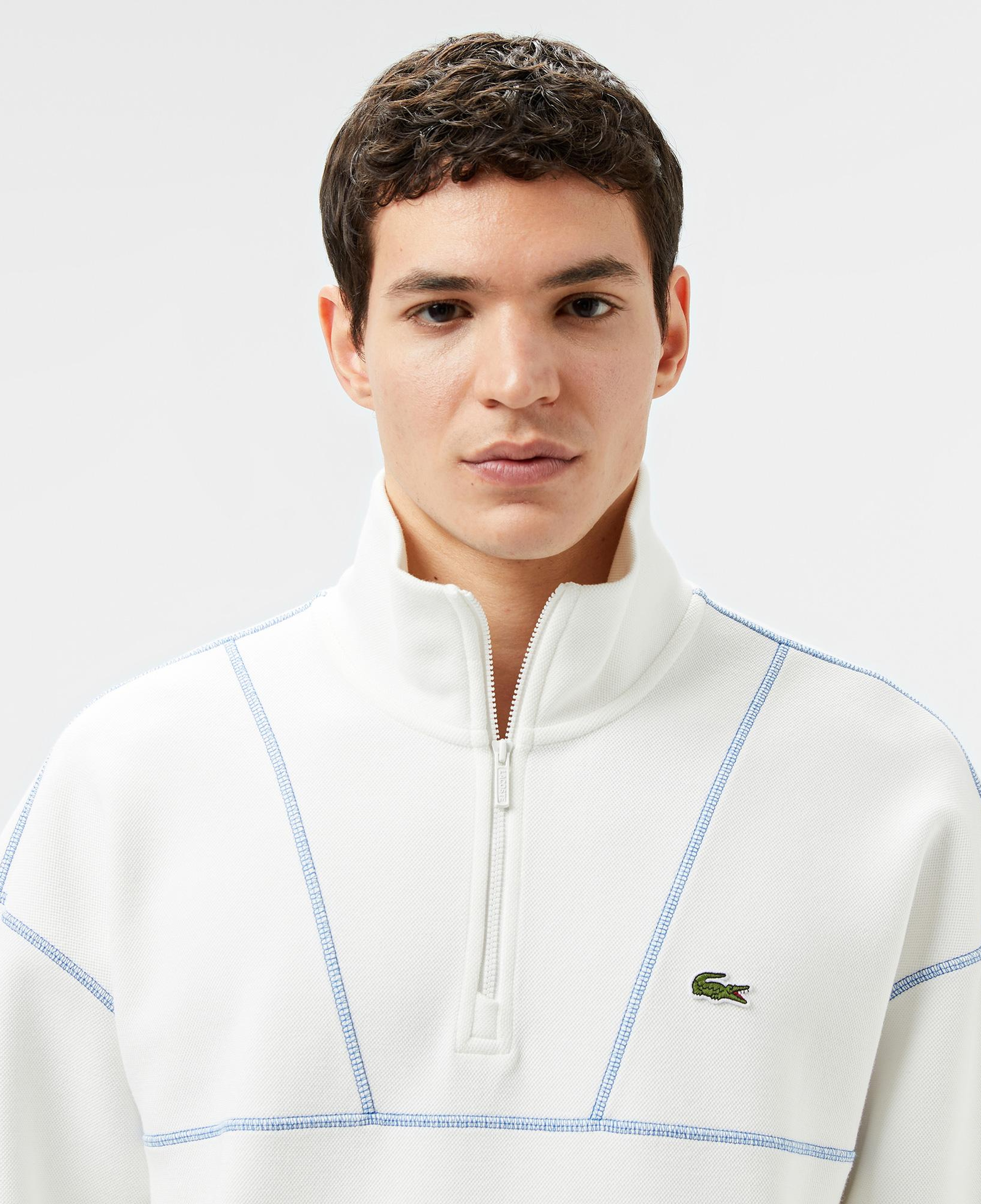 Lacoste Erkek Relaxed Fit Yarım Fermuarlı Renk Bloklu Beyaz Sweatshirt