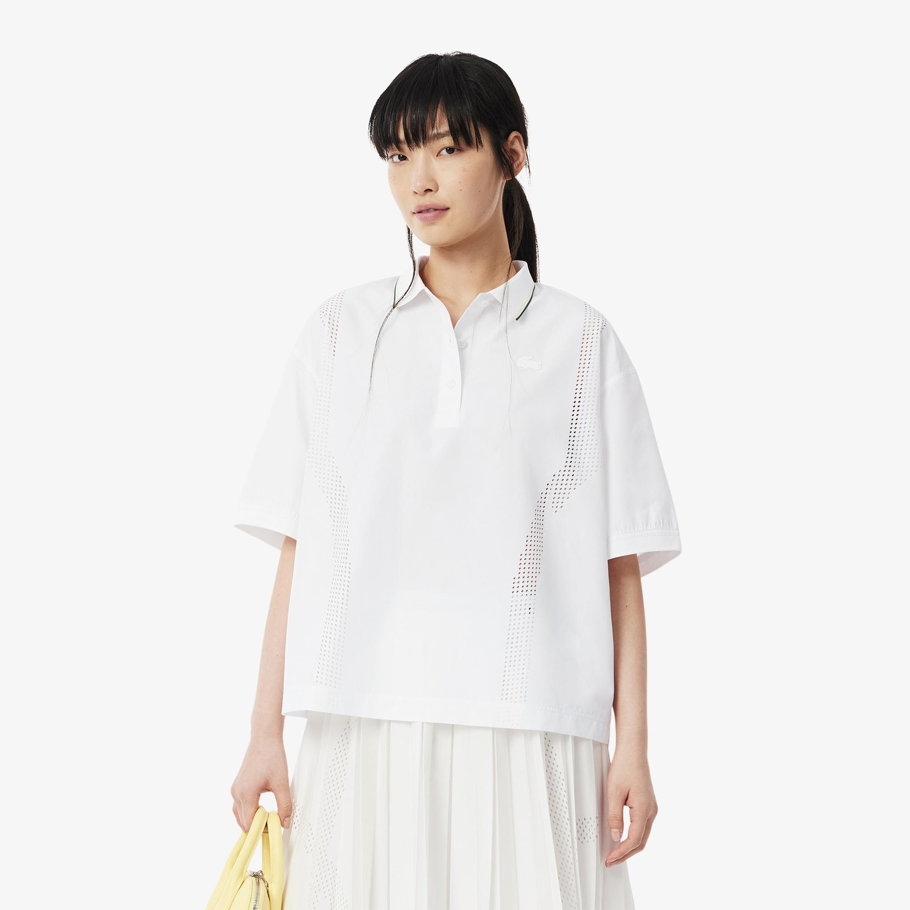 Kadın Oversize Fit Kısa Kollu Beyaz Polo