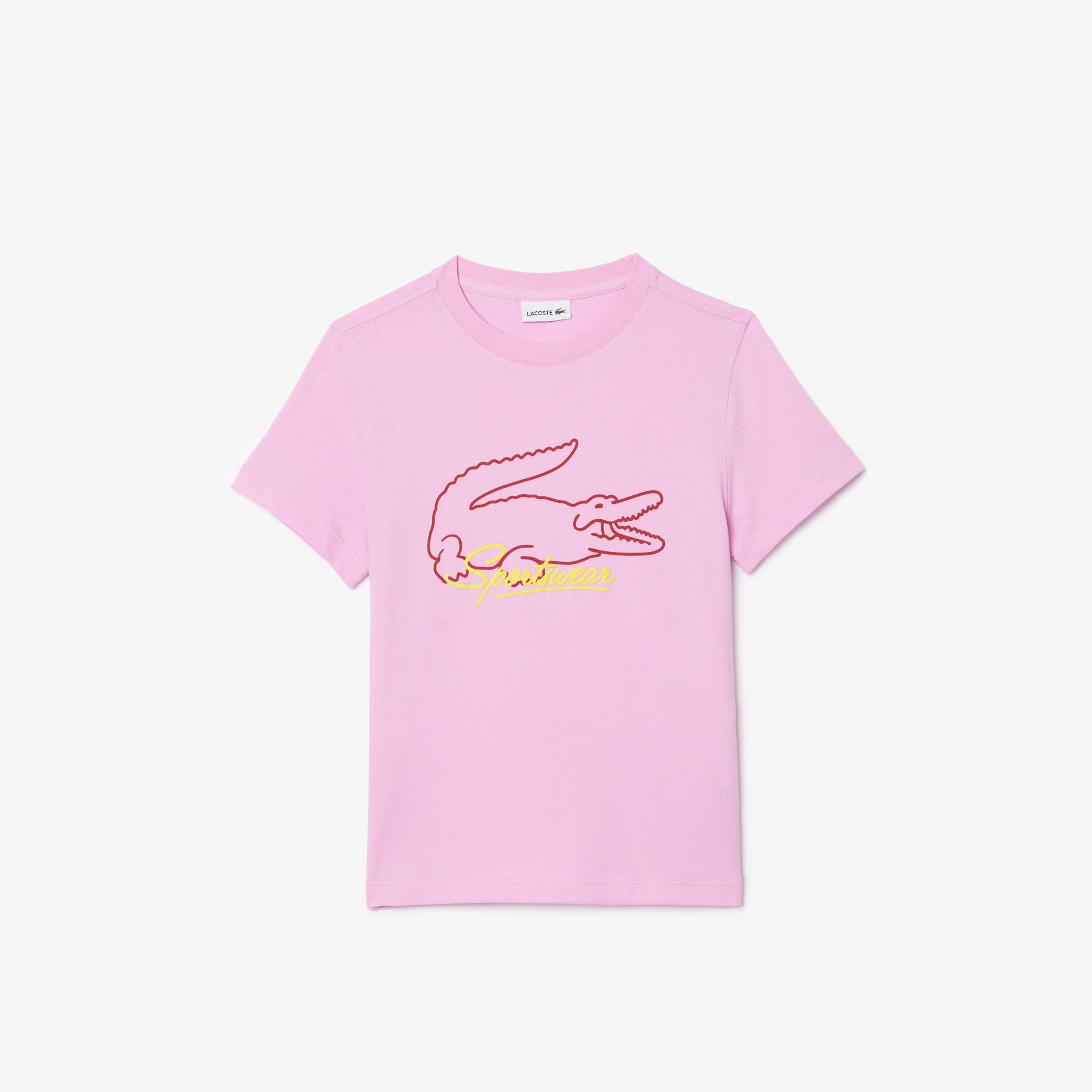 Lacoste Çocuk Bisiklet Yaka Baskılı Pembe T-Shirt