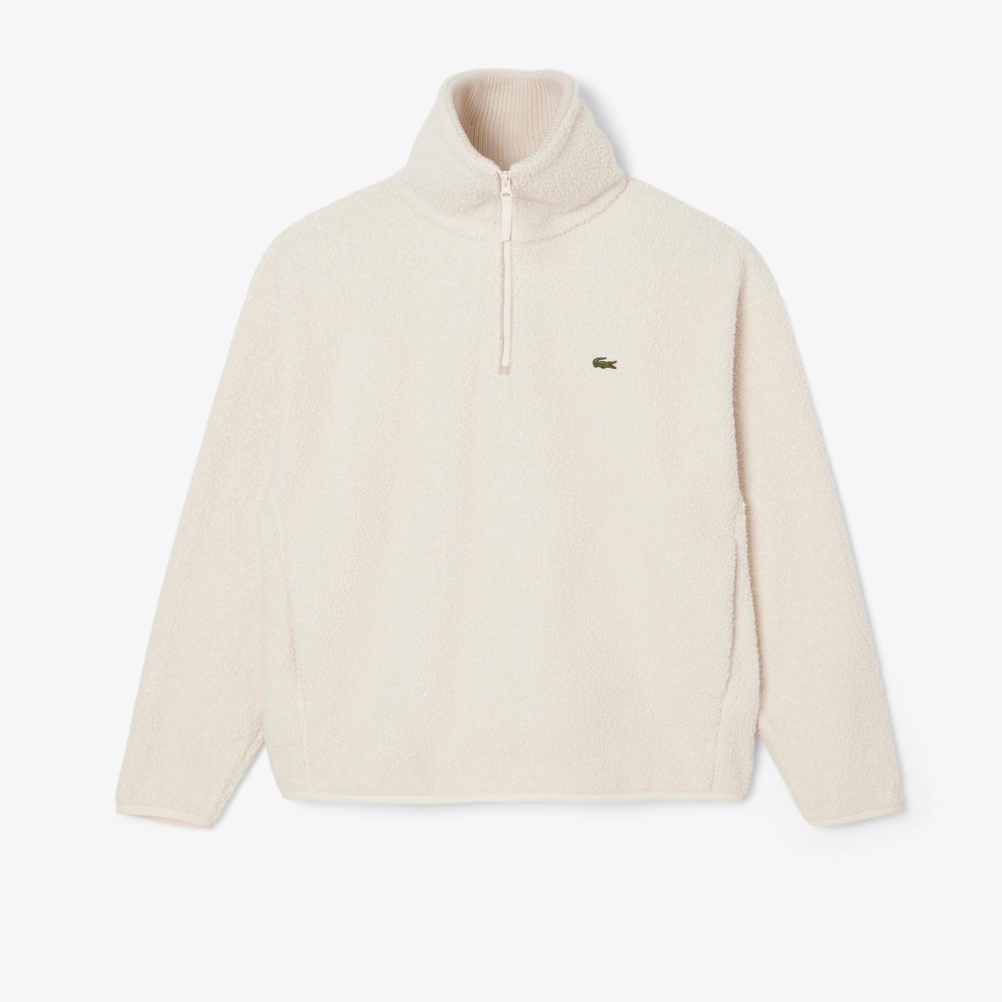Erkek Loose Fit Yarım Fermuarlı Krem Sweatshirt