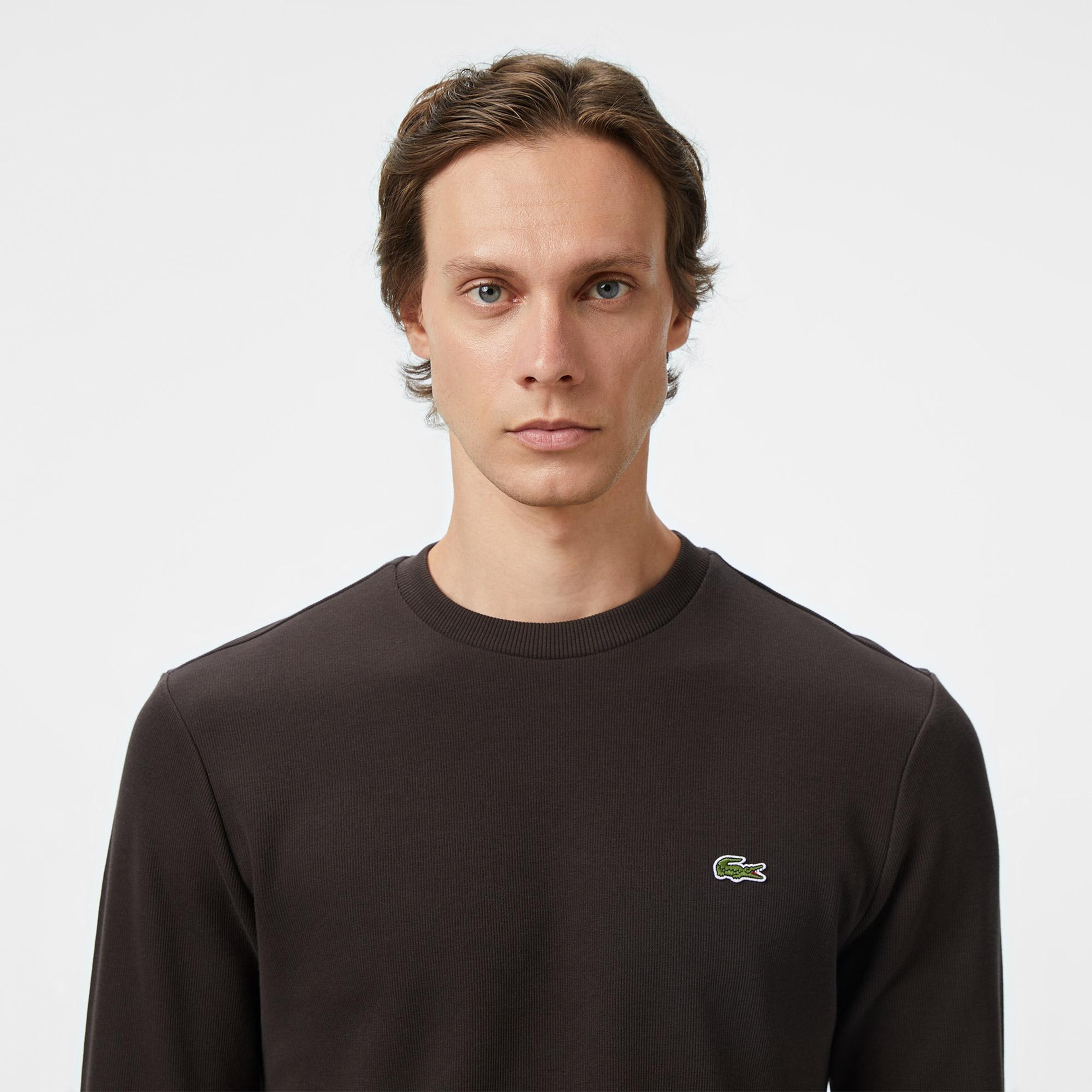 Erkek Regular Fit Uzun Kollu Bisiklet Yaka Kahverengi T-Shirt
