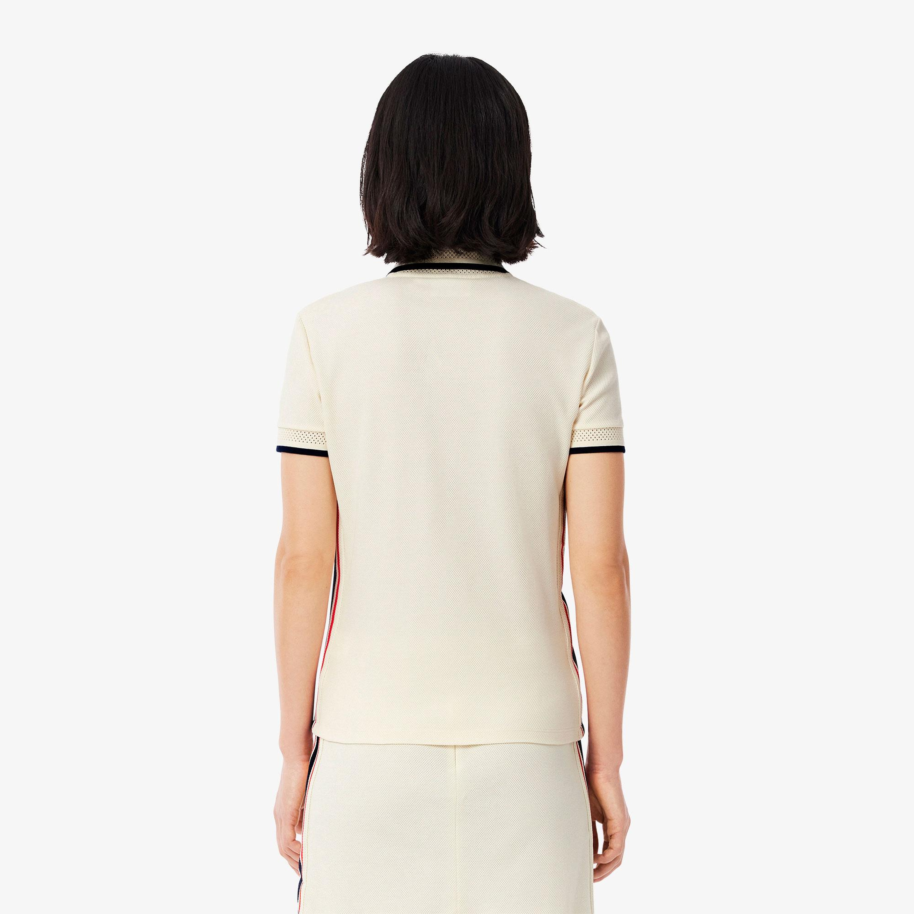 Lacoste Kadın Slim Fit Renk Bloklu Bej Polo
