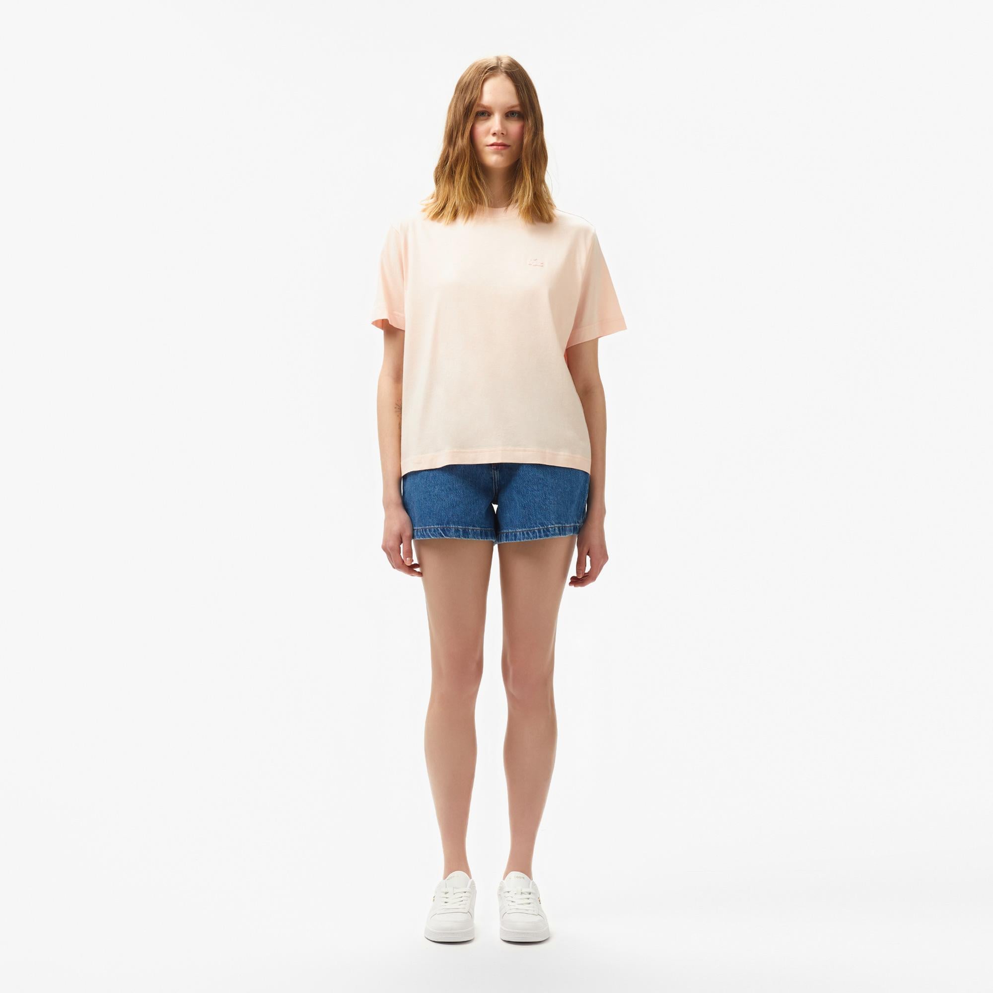 Kadın Loose Fit Bisiklet Yaka Açık Pembe T-Shirt