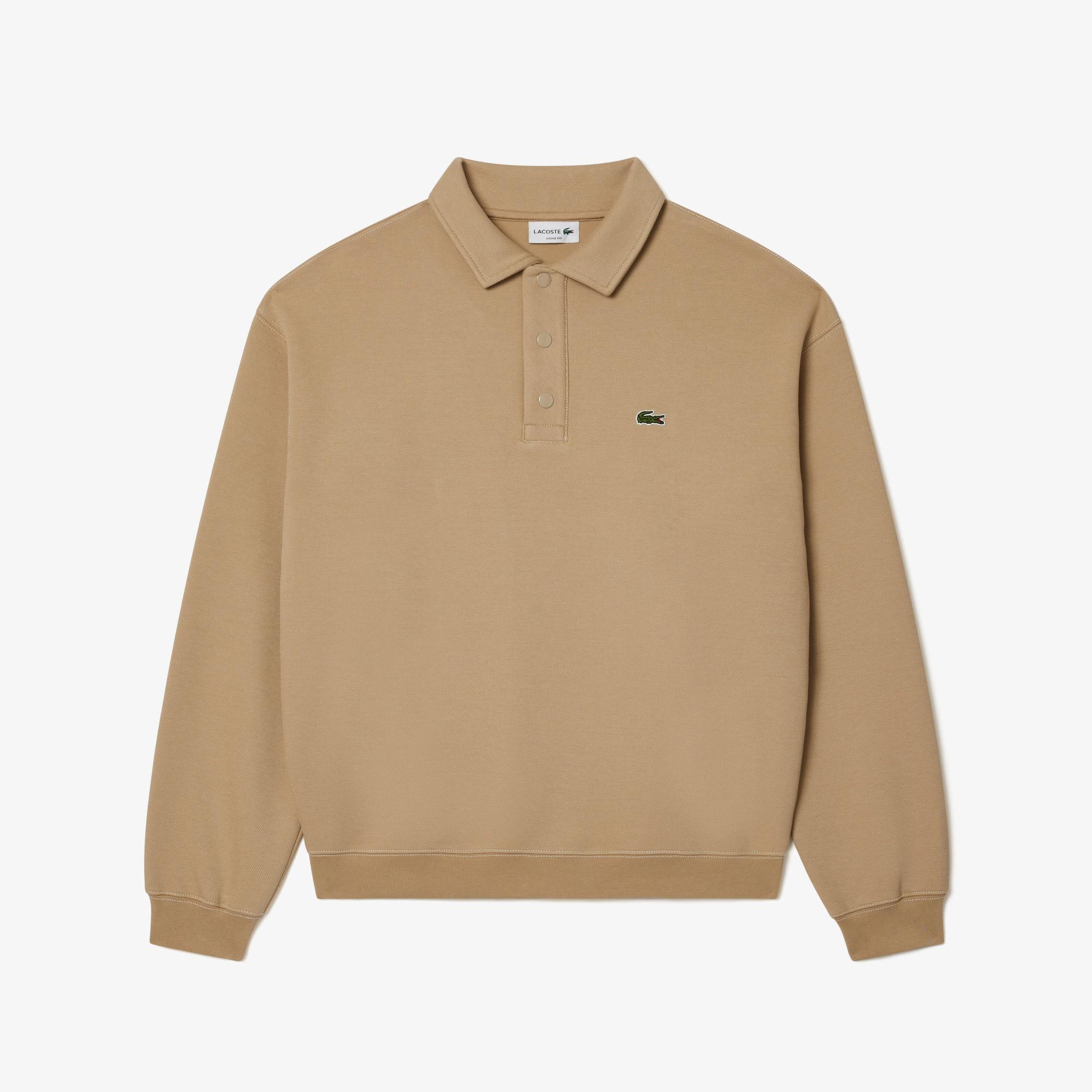 Erkek Loose Fit Polo Yaka Kahverengi Sweatshirt