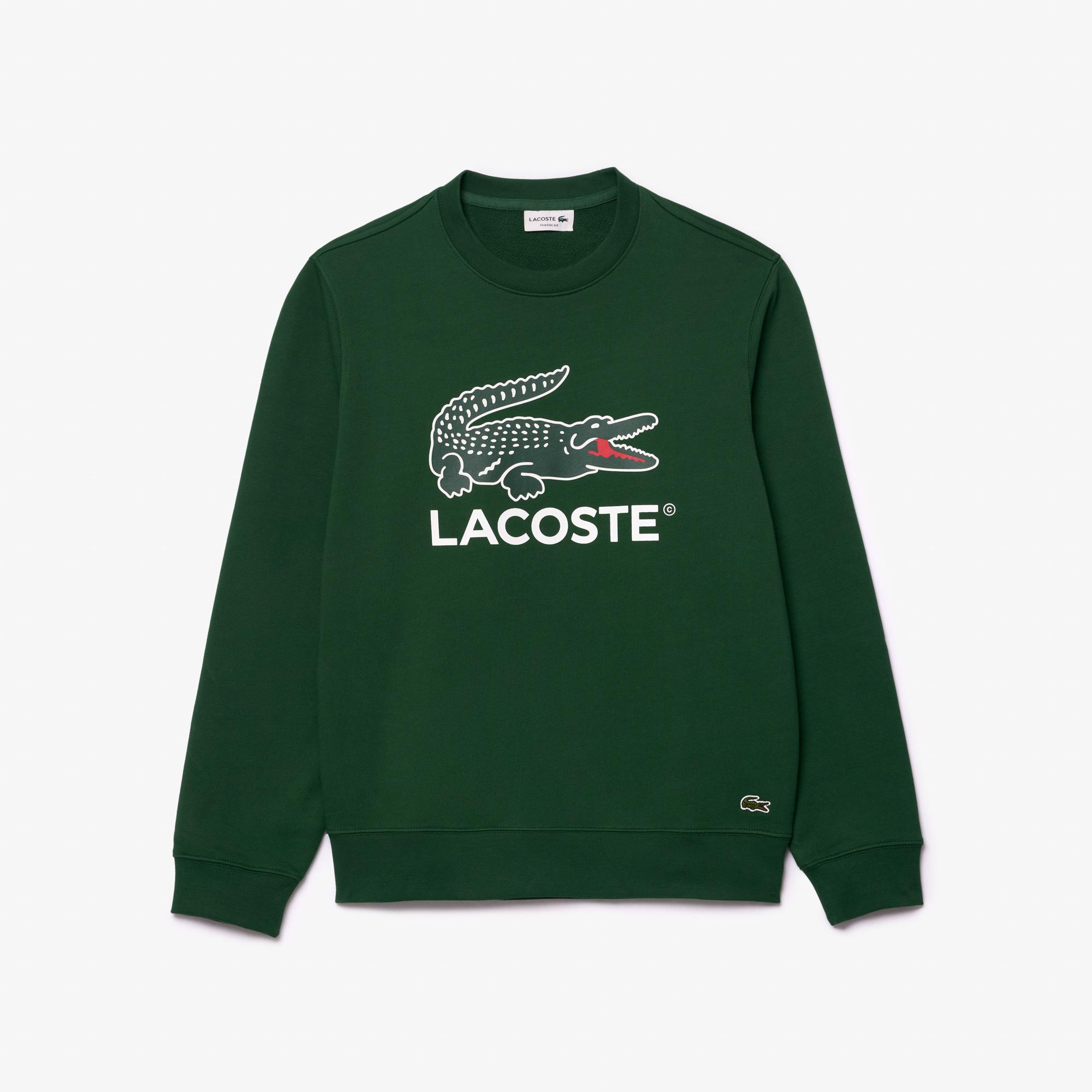 Erkek Classic Fit Bisiklet Yaka Baskılı Yeşil Sweatshirt