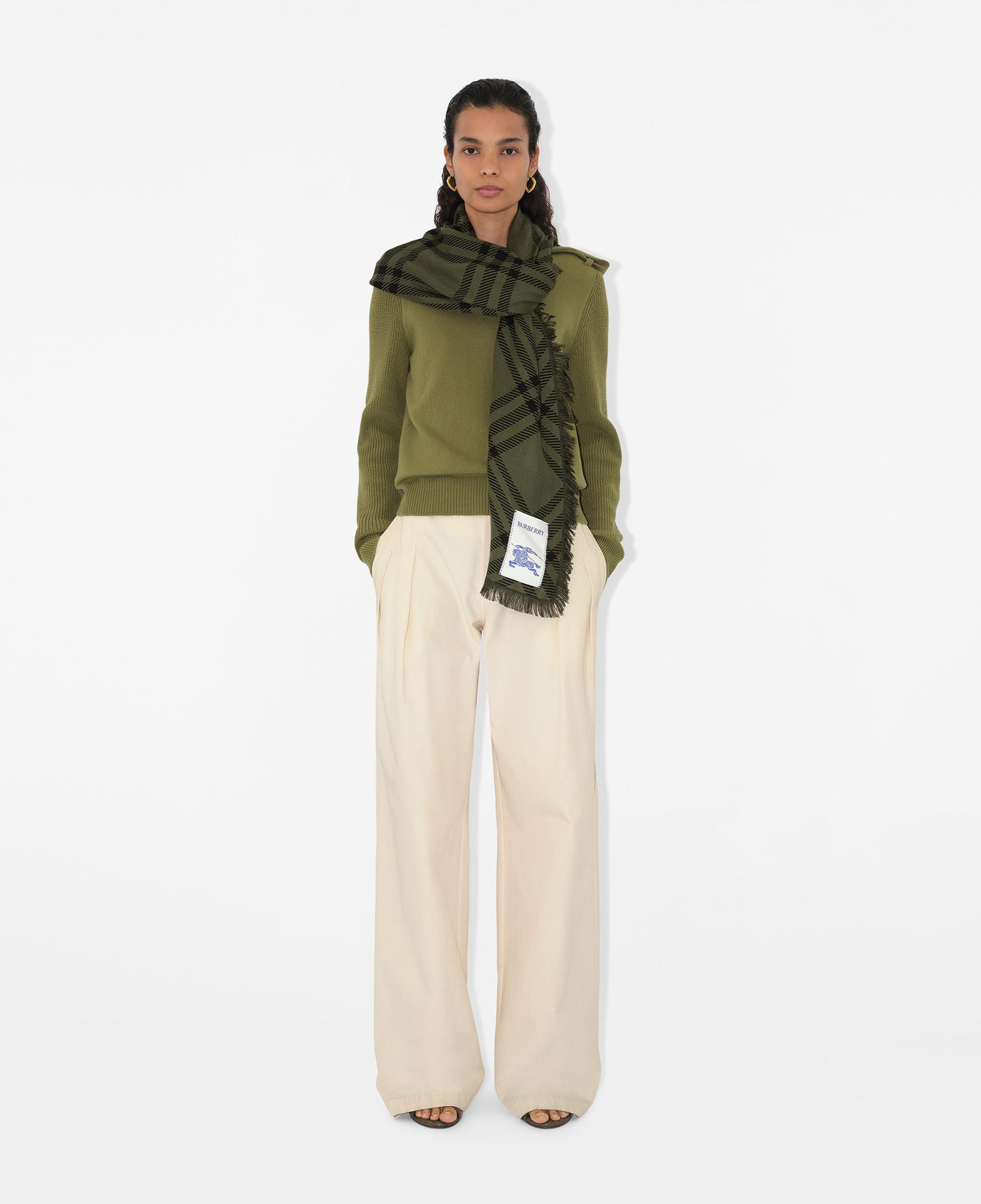 Burberry Wide Check Wool Silk Kadın Yeşil Atkı