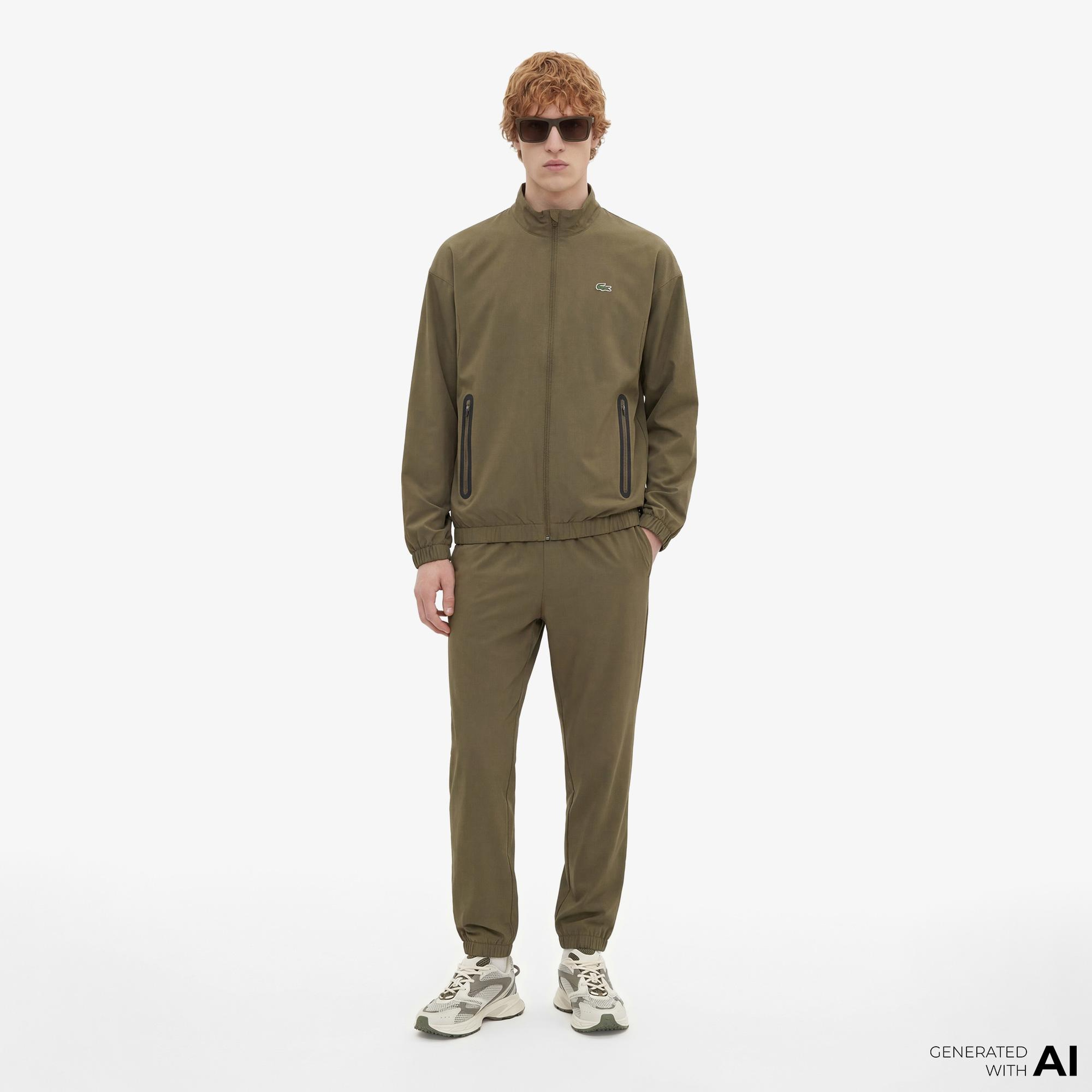 Lacoste Erkek Regular Fit Fermuarlı Baskılı Haki Eşofman Takımı