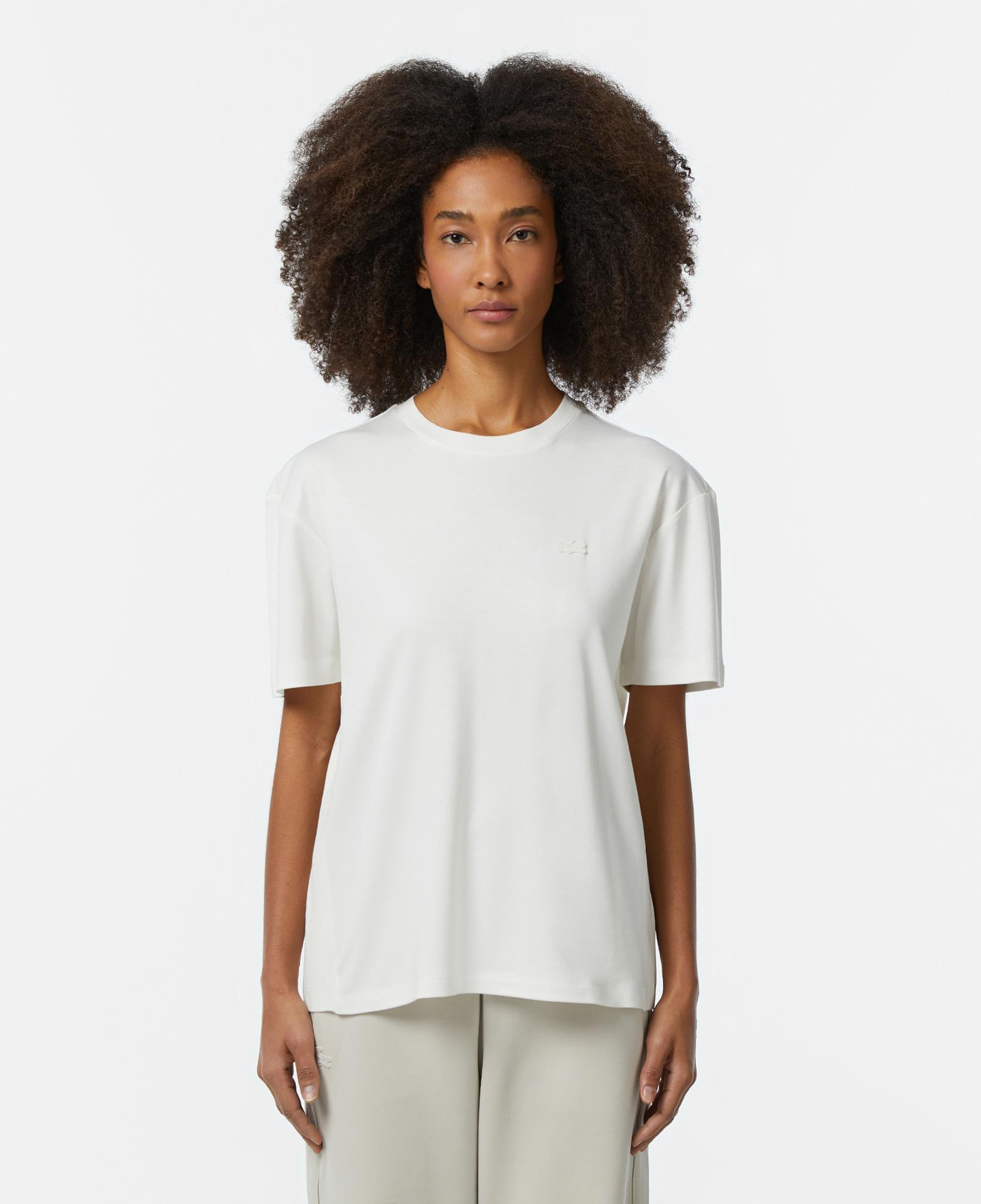 Lacoste Kadın Relaxed Fit Bisiklet Yaka Beyaz T-Shirt