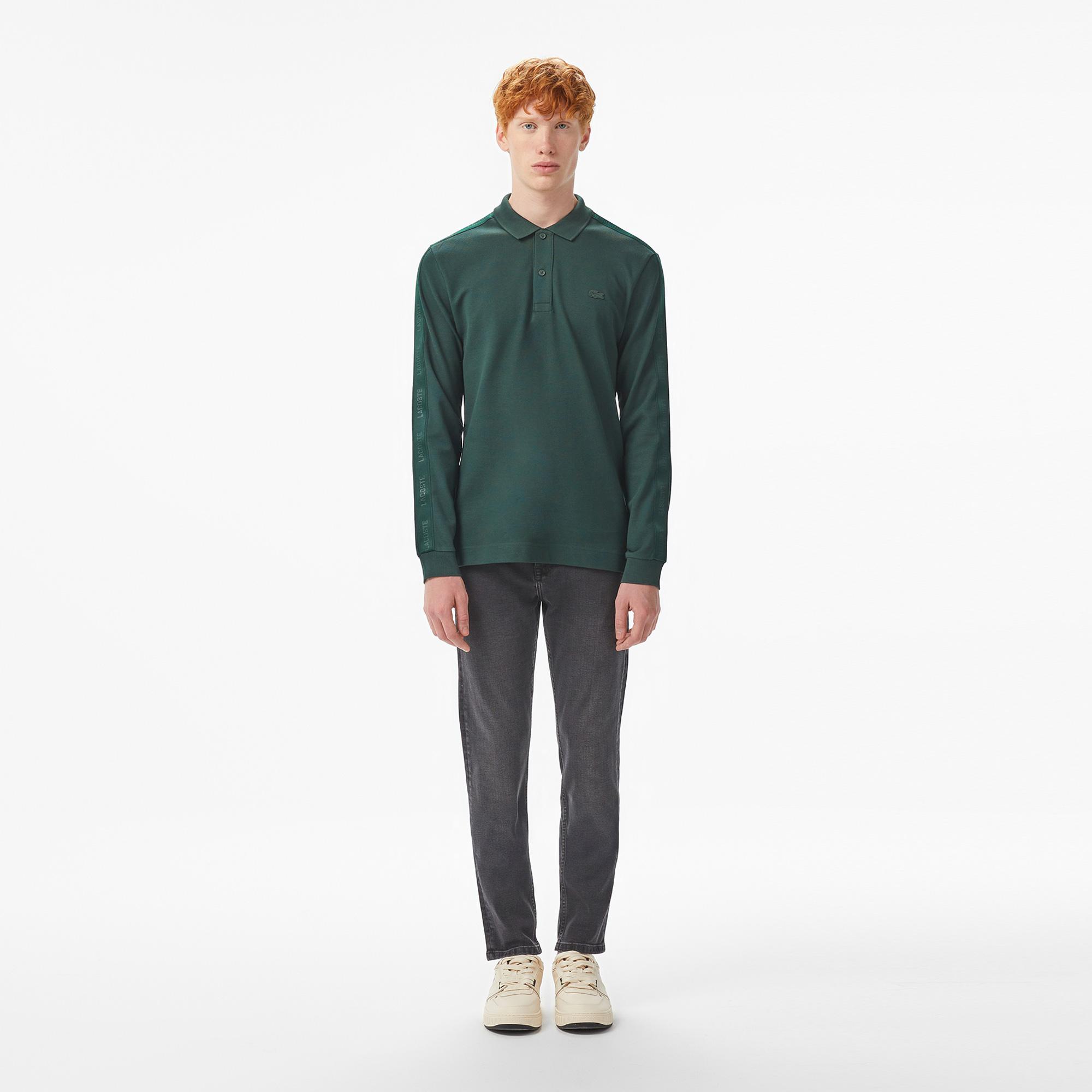 Erkek Regular Fit Uzun Kollu Koyu Yeşil Polo
