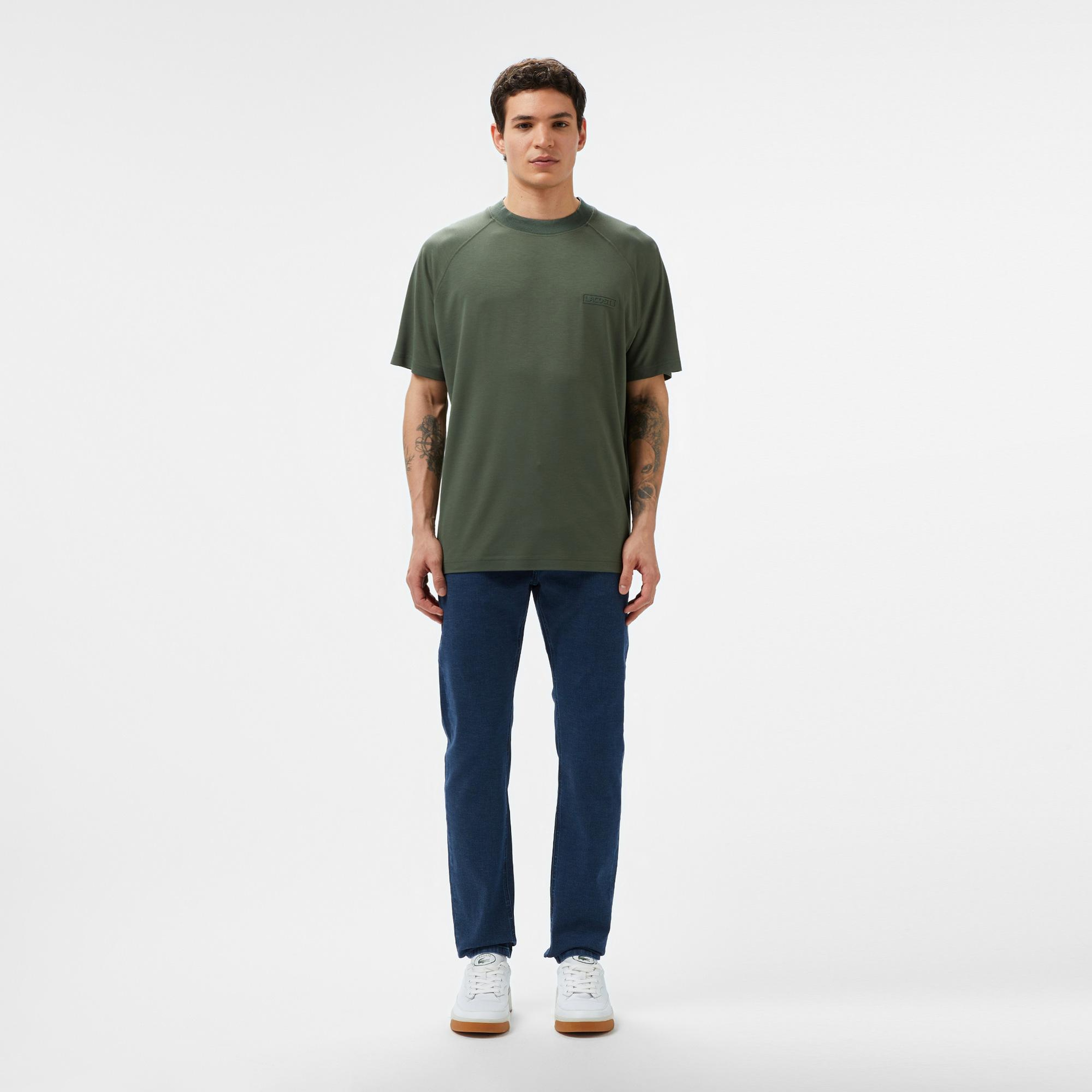 Erkek Oversize Fit Bisiklet Yaka Koyu Yeşil T-Shirt