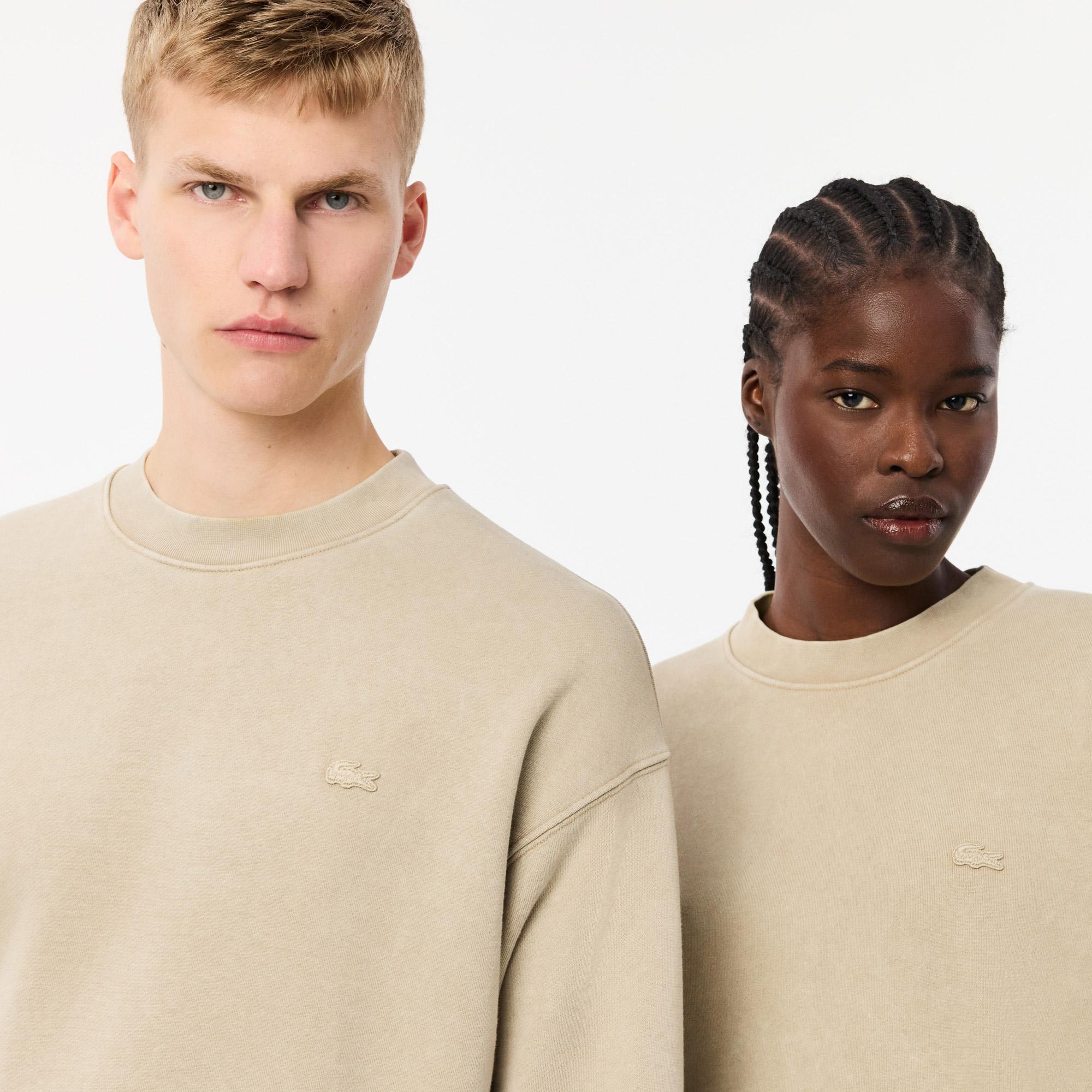 Unisex Loose Fit Bisiklet Yaka Bej Sweatshirt