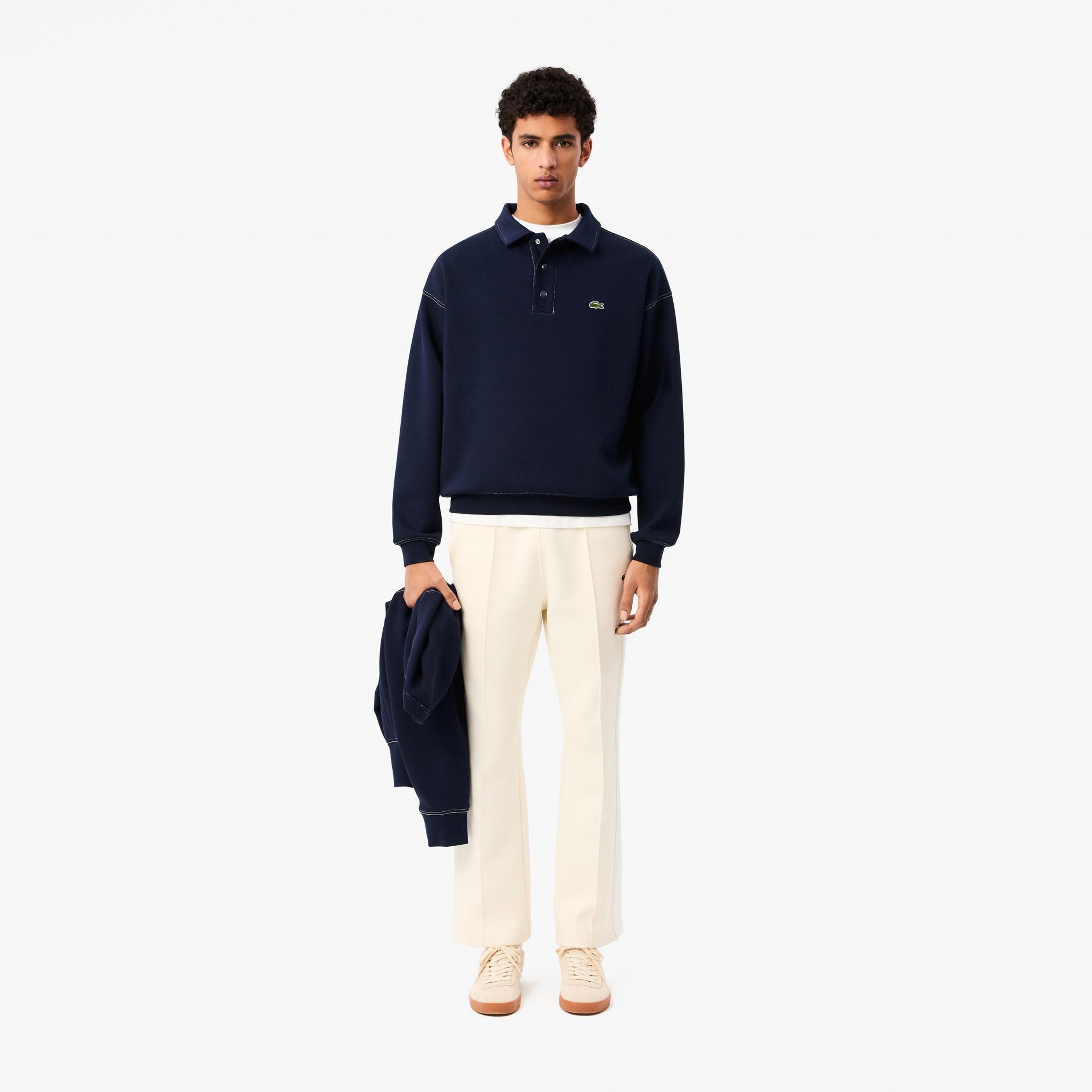 Erkek Loose Fit Polo Yaka Lacivert Sweatshirt