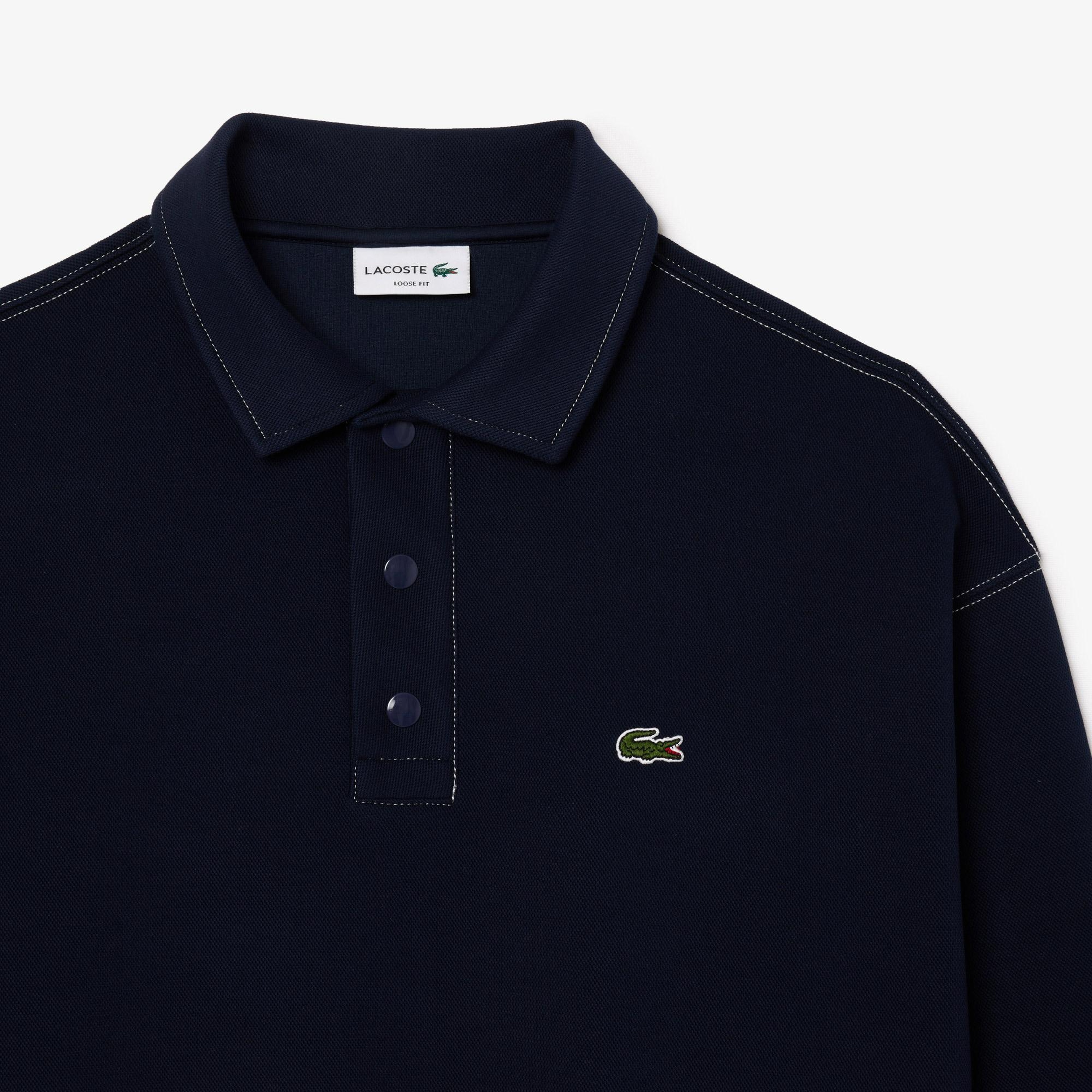 Erkek Loose Fit Polo Yaka Lacivert Sweatshirt