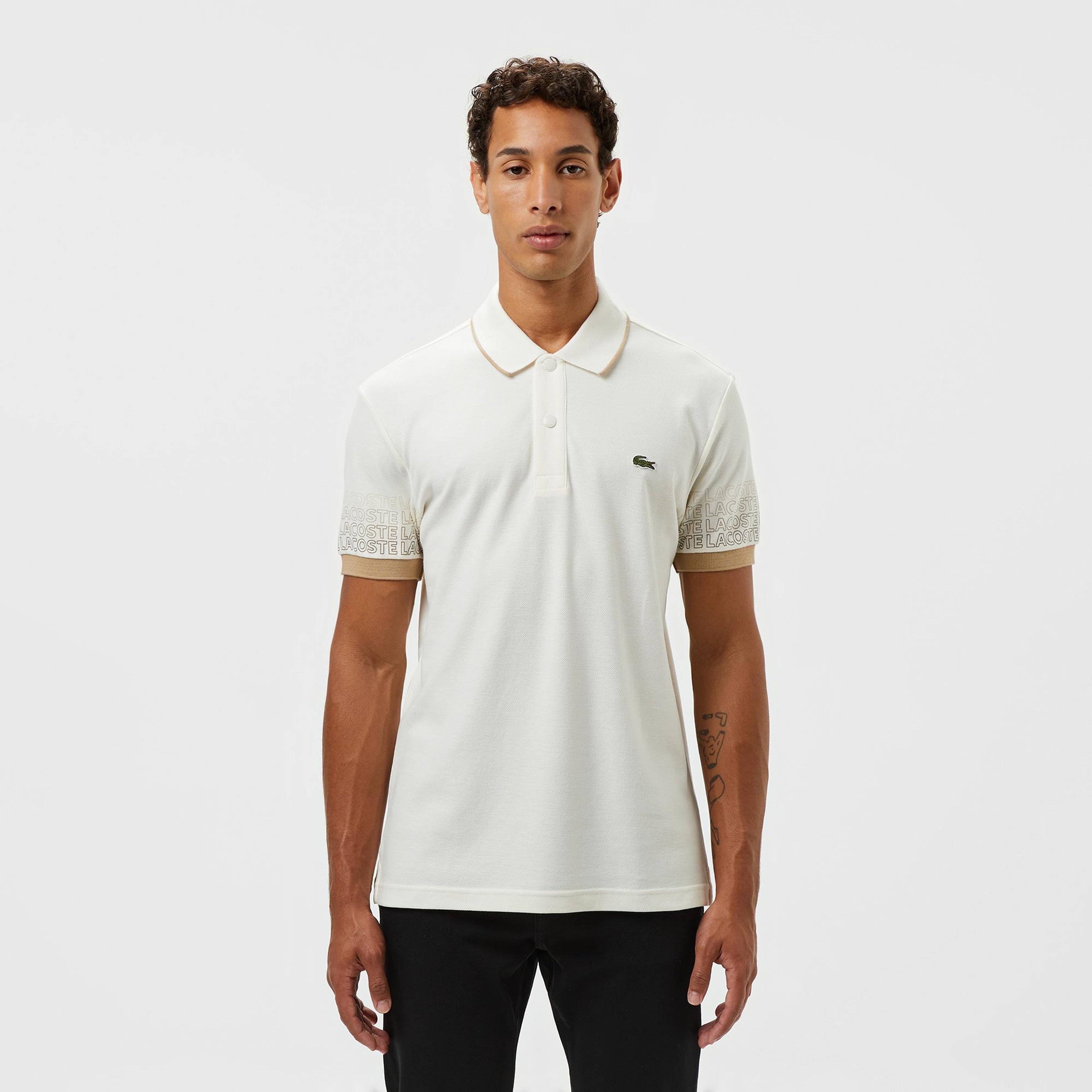 Lacoste Loose Fit Erkek Baskılı Beyaz Polo