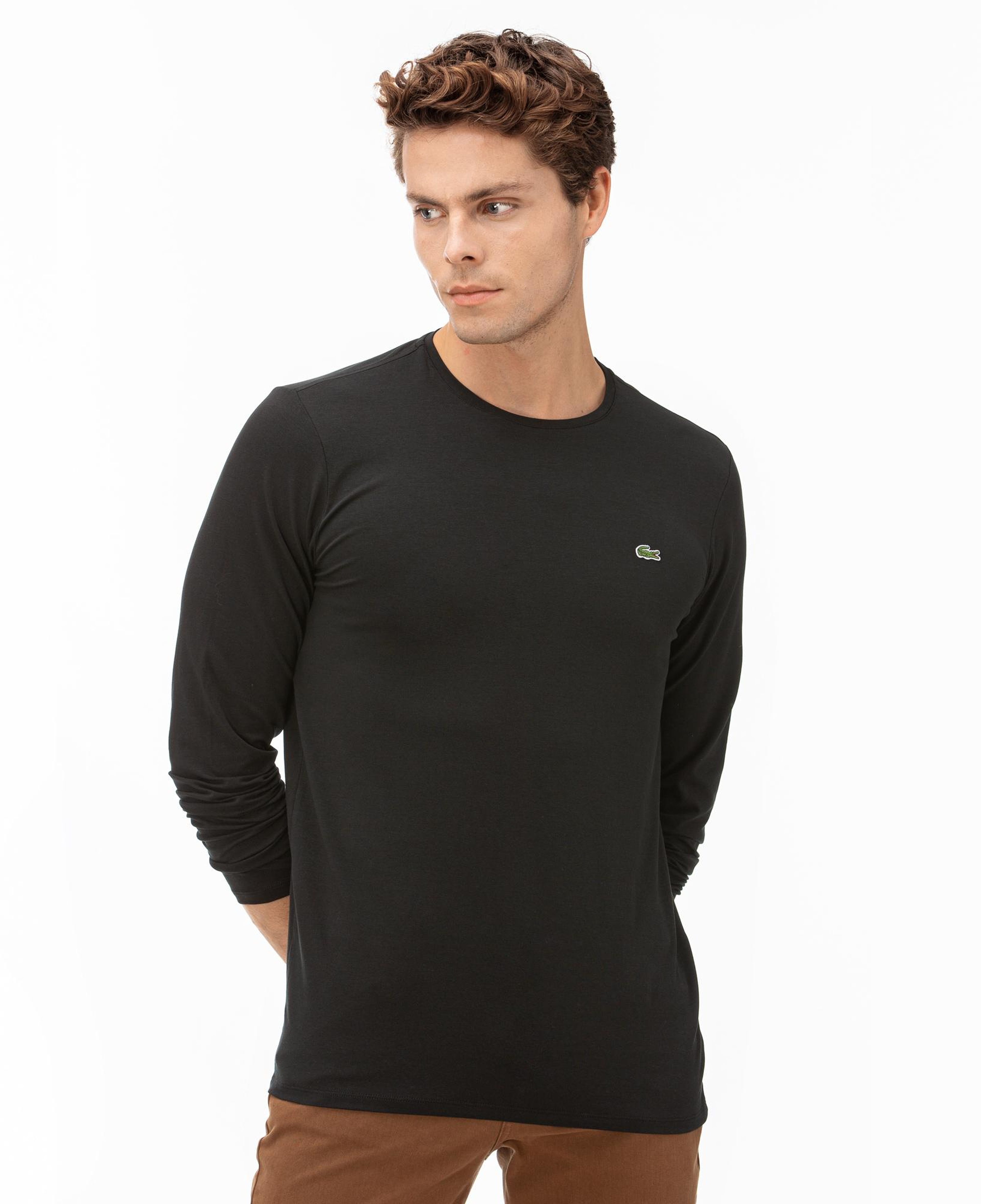 Erkek Regular Fit Uzun Kollu Bisiklet Yaka Siyah T-Shirt