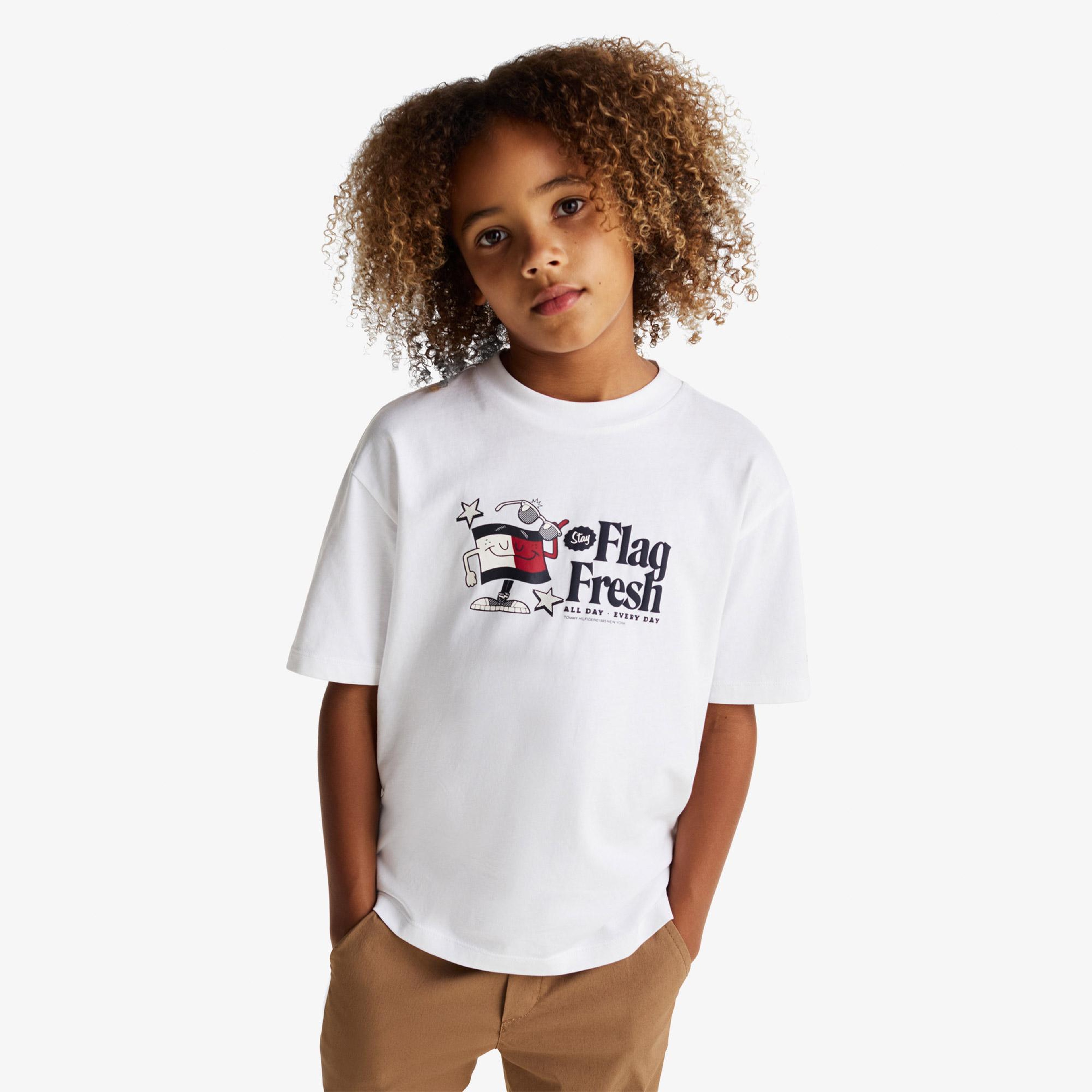 Tommy Jeans Flag Fresh Çocuk Beyaz T-Shirt
