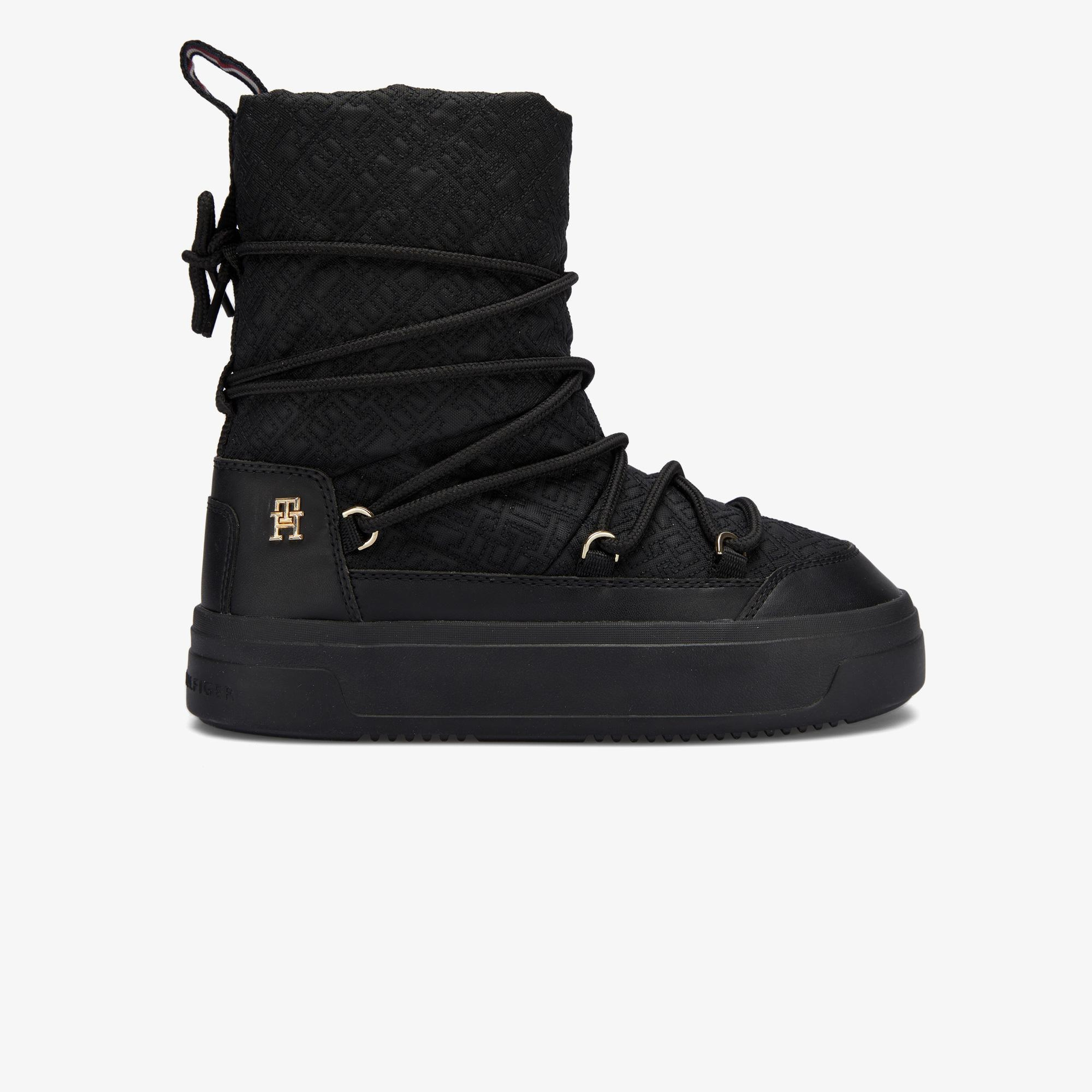 Tommy Hilfiger Lace-Up Monogram Kadın Siyah Bot