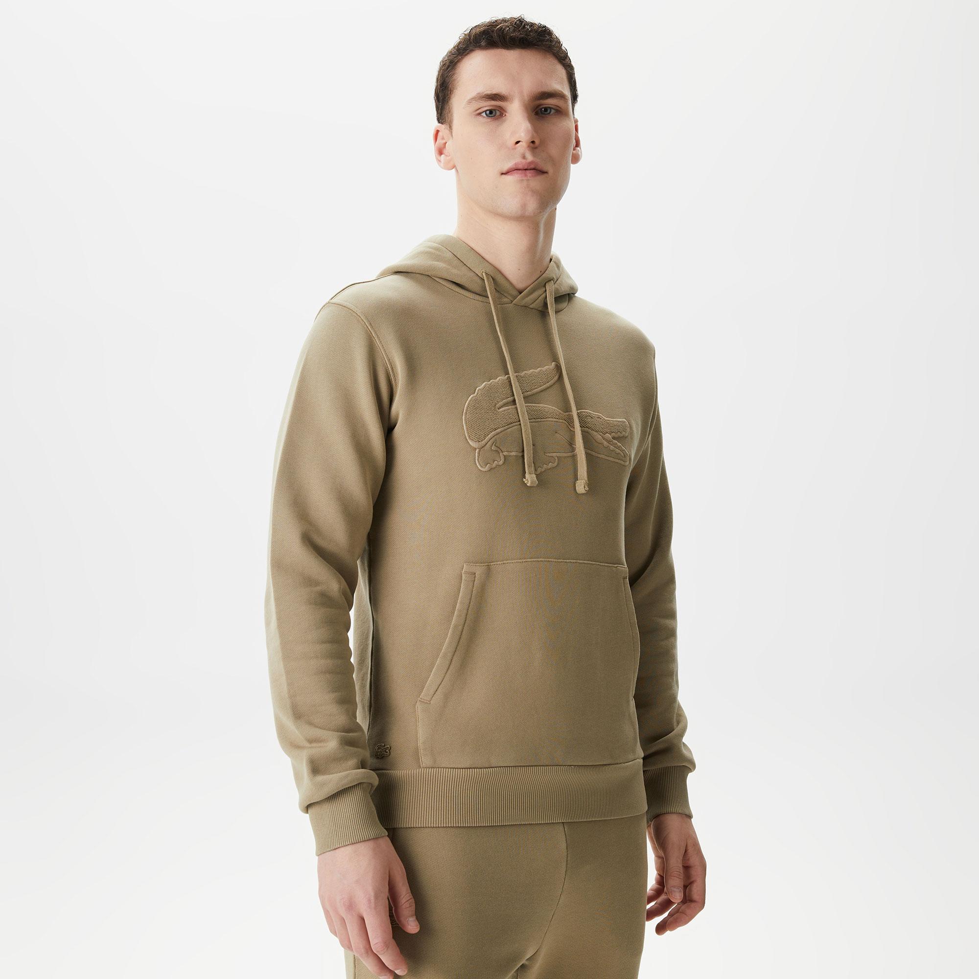 Erkek Relaxed Fit Kapüşonlu Baskılı Haki Sweatshirt