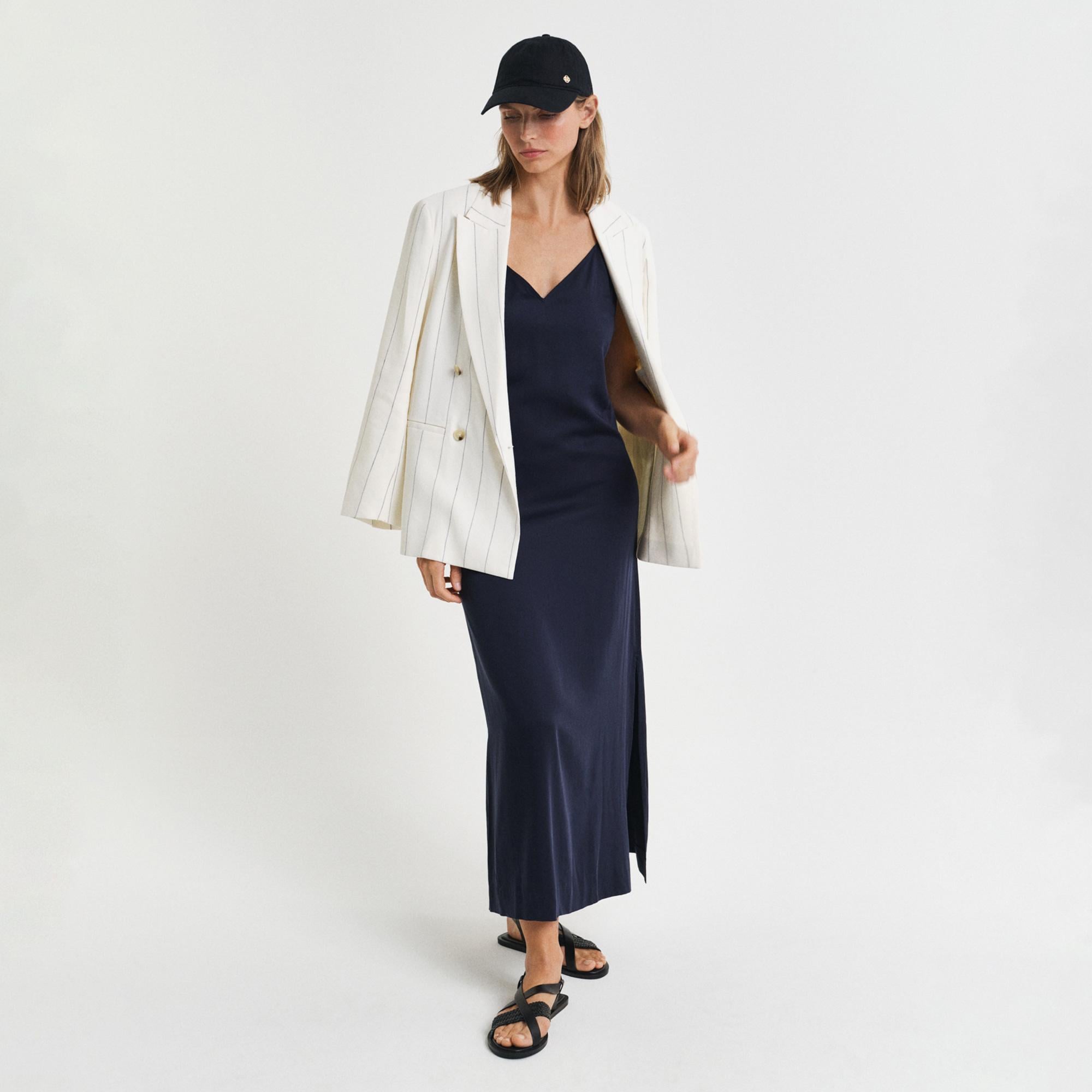 GANT Kadın Lacivert Regular Fit V Yaka Elbise