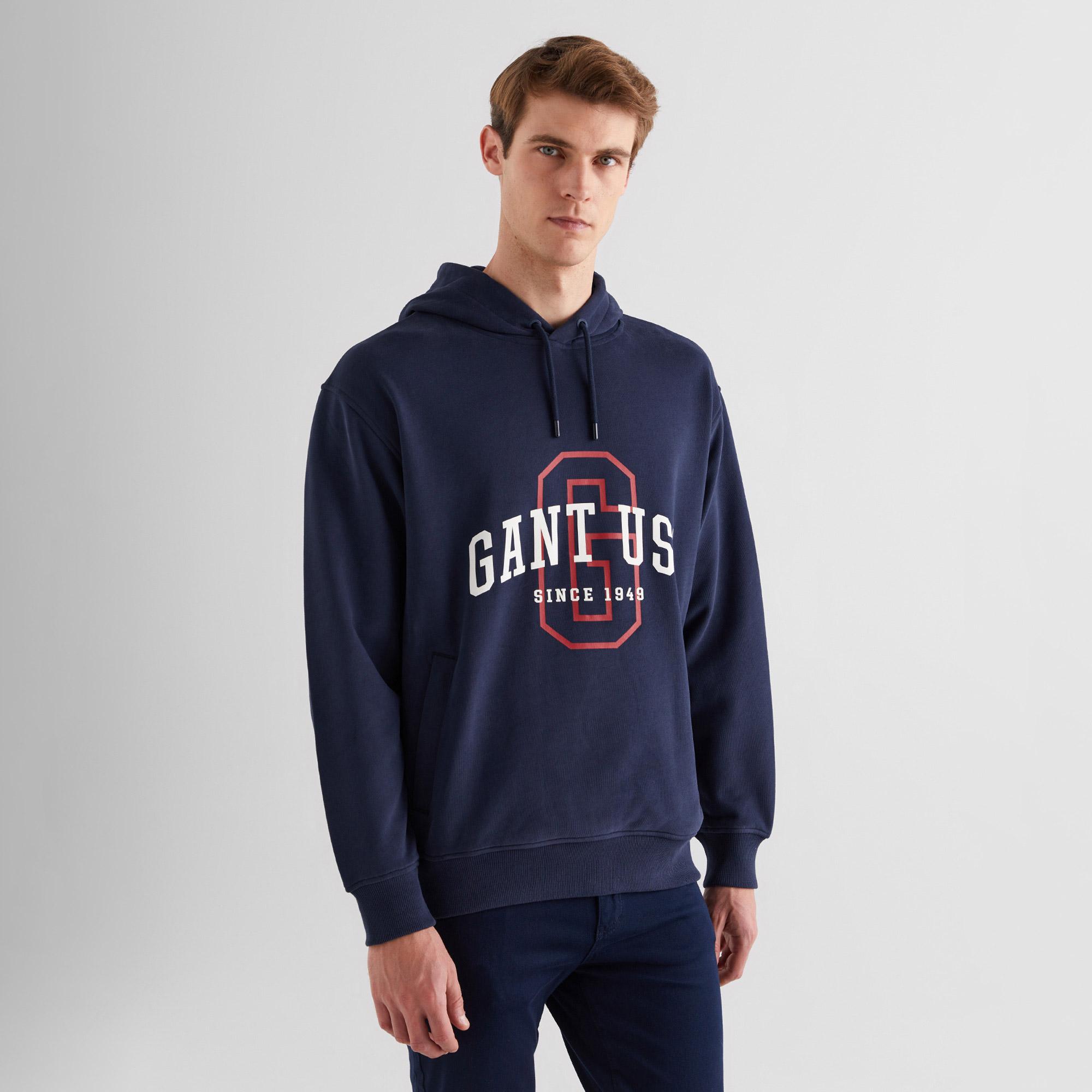GANT Erkek Lacivert Relaxed Fit Kapüşonlu Logolu Sweatshirt