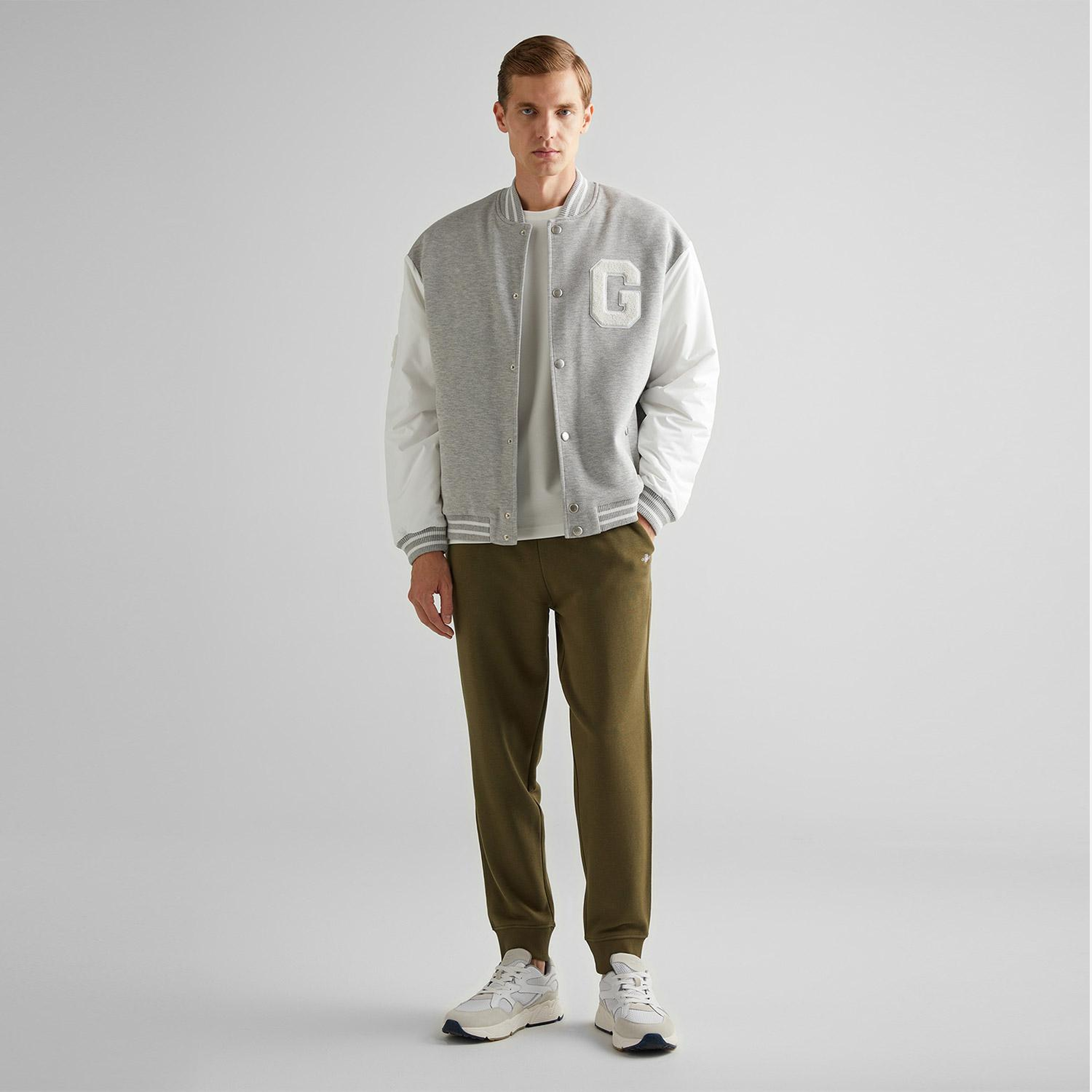 GANT Erkek Gri Relaxed Fit Hakim Yaka Logolu Bomber Ceket