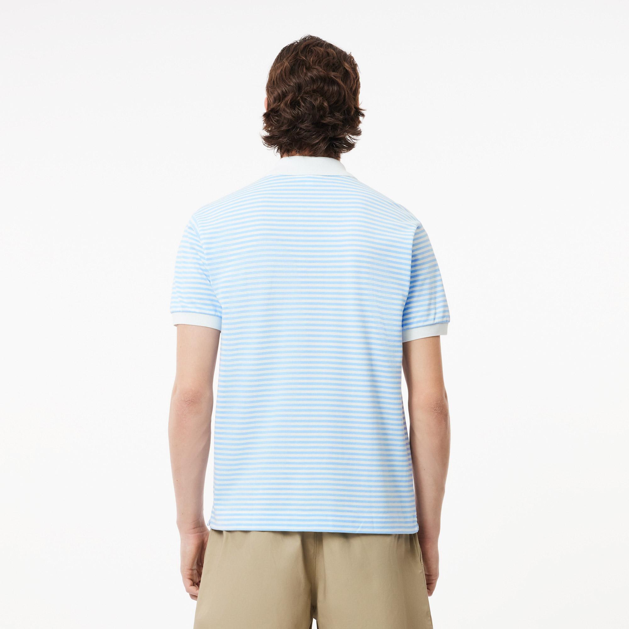 L.12.12 Erkek Classic Fit Çizgili Mavi Polo
