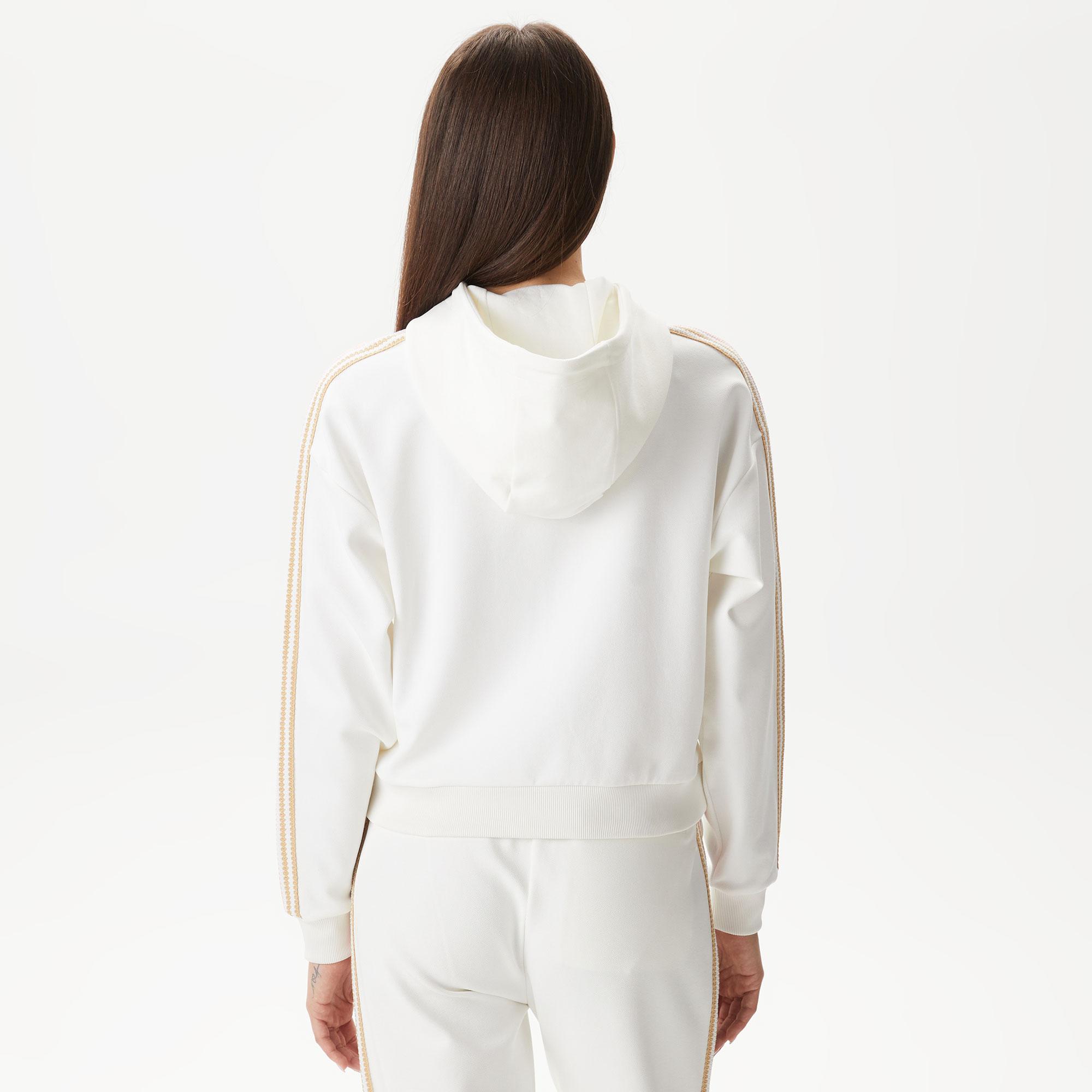 Kadın Relaxed Fit Kapüşonlu Beyaz Sweatshirt