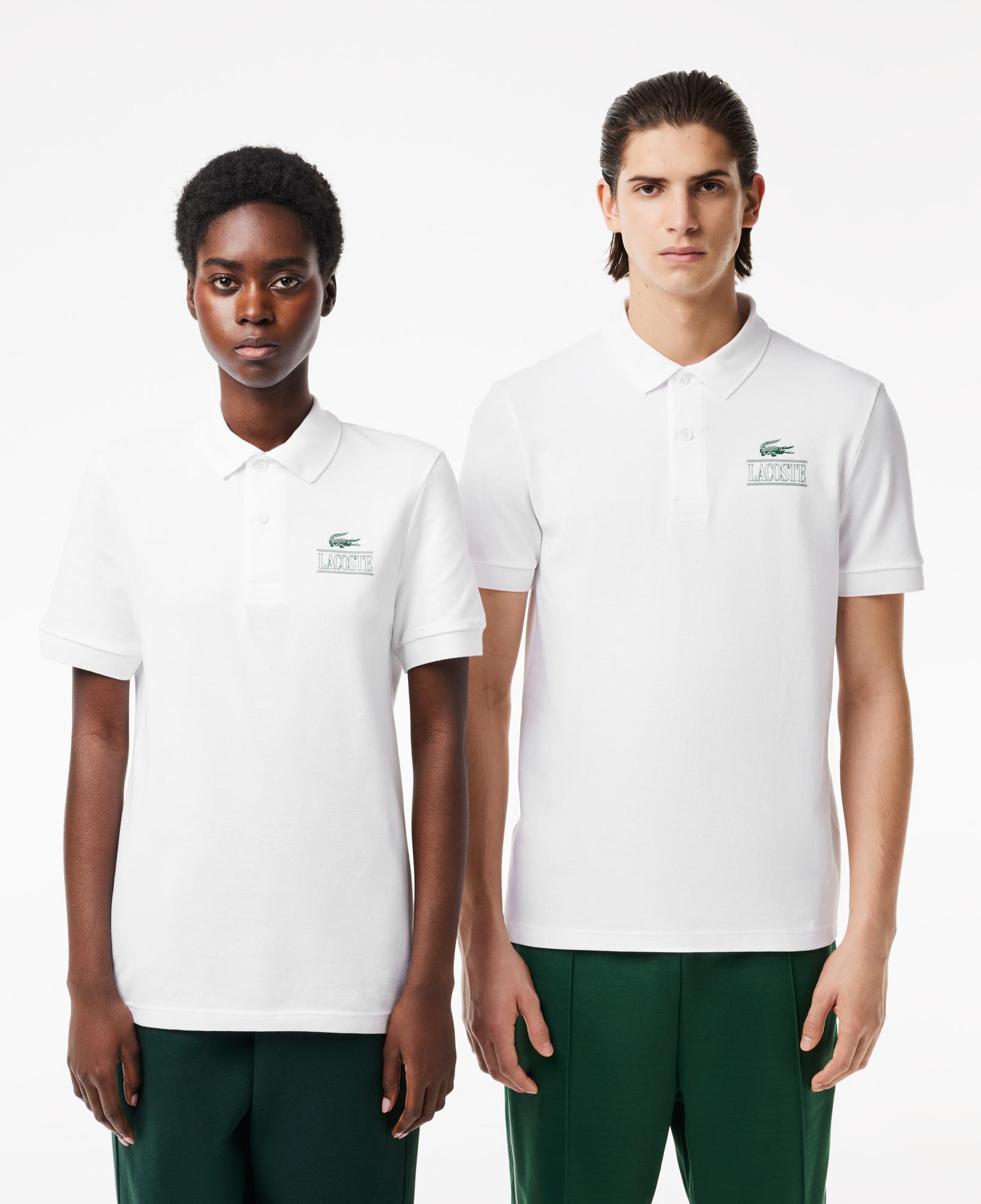 Signature Unisex Regular Fit Baskılı Beyaz Polo