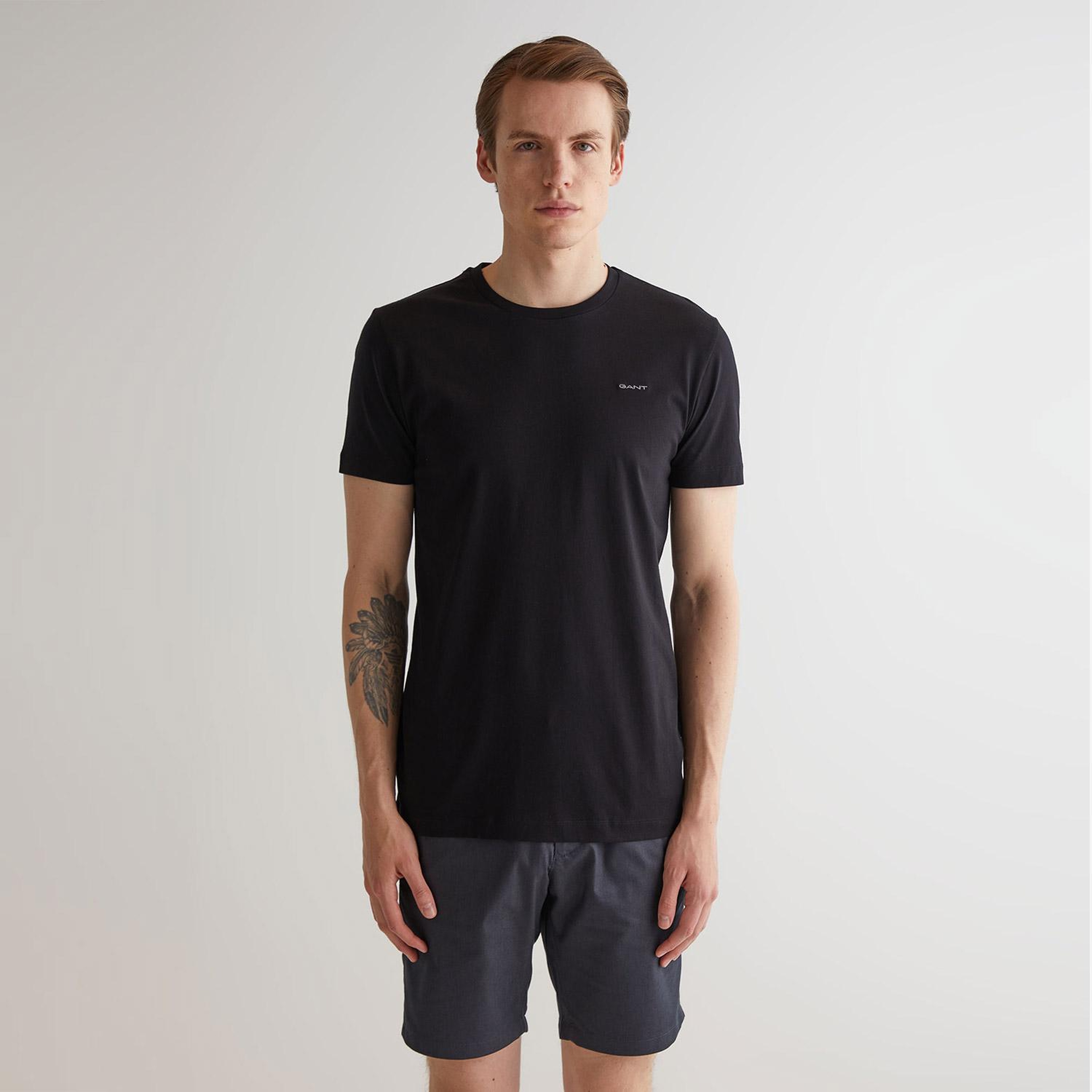 GANT Erkek Siyah Slim Fit Bisiklet Yaka T-shirt
