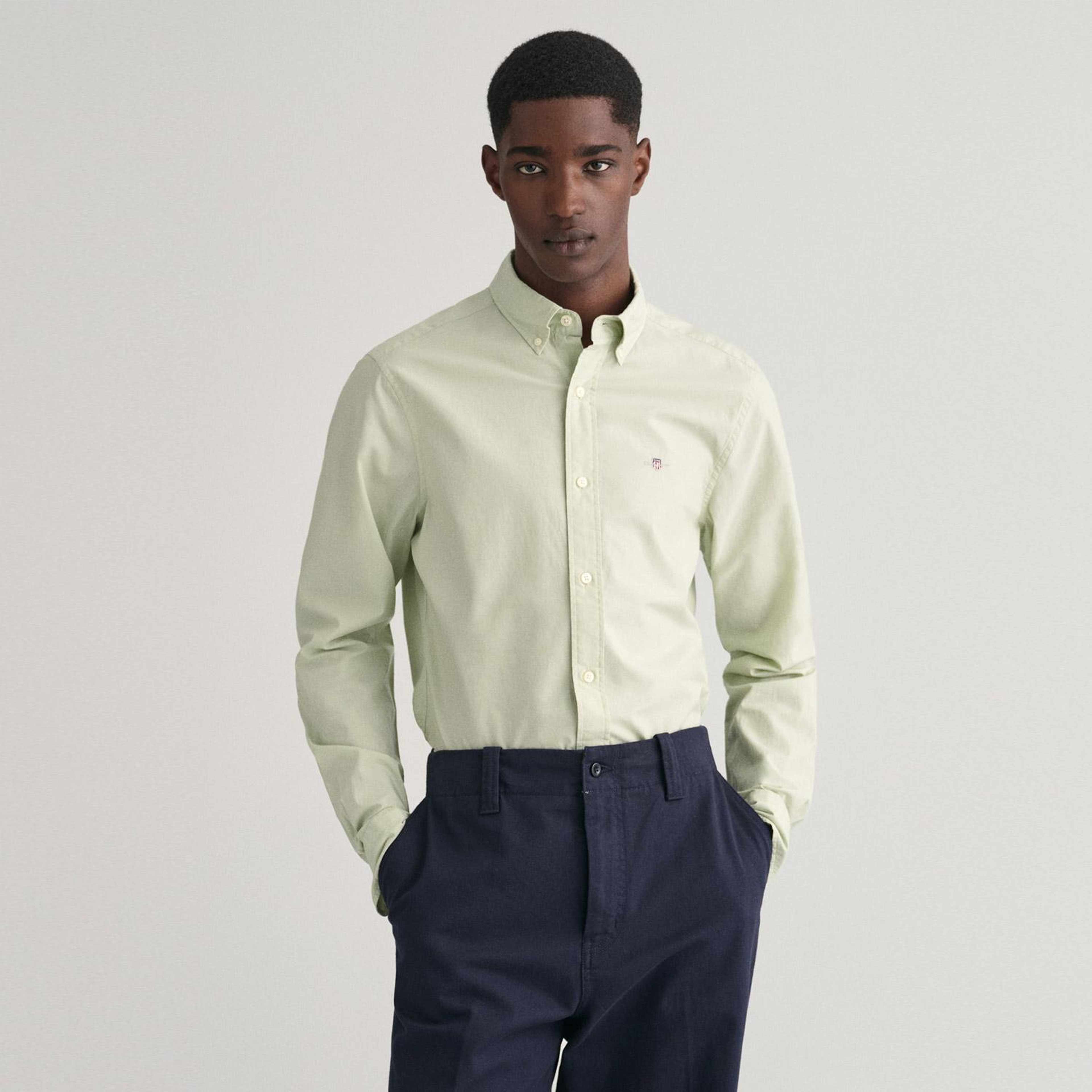 GANT Erkek Yeşil Slim Fit Düğmeli Yaka Broadcloth Gömlek