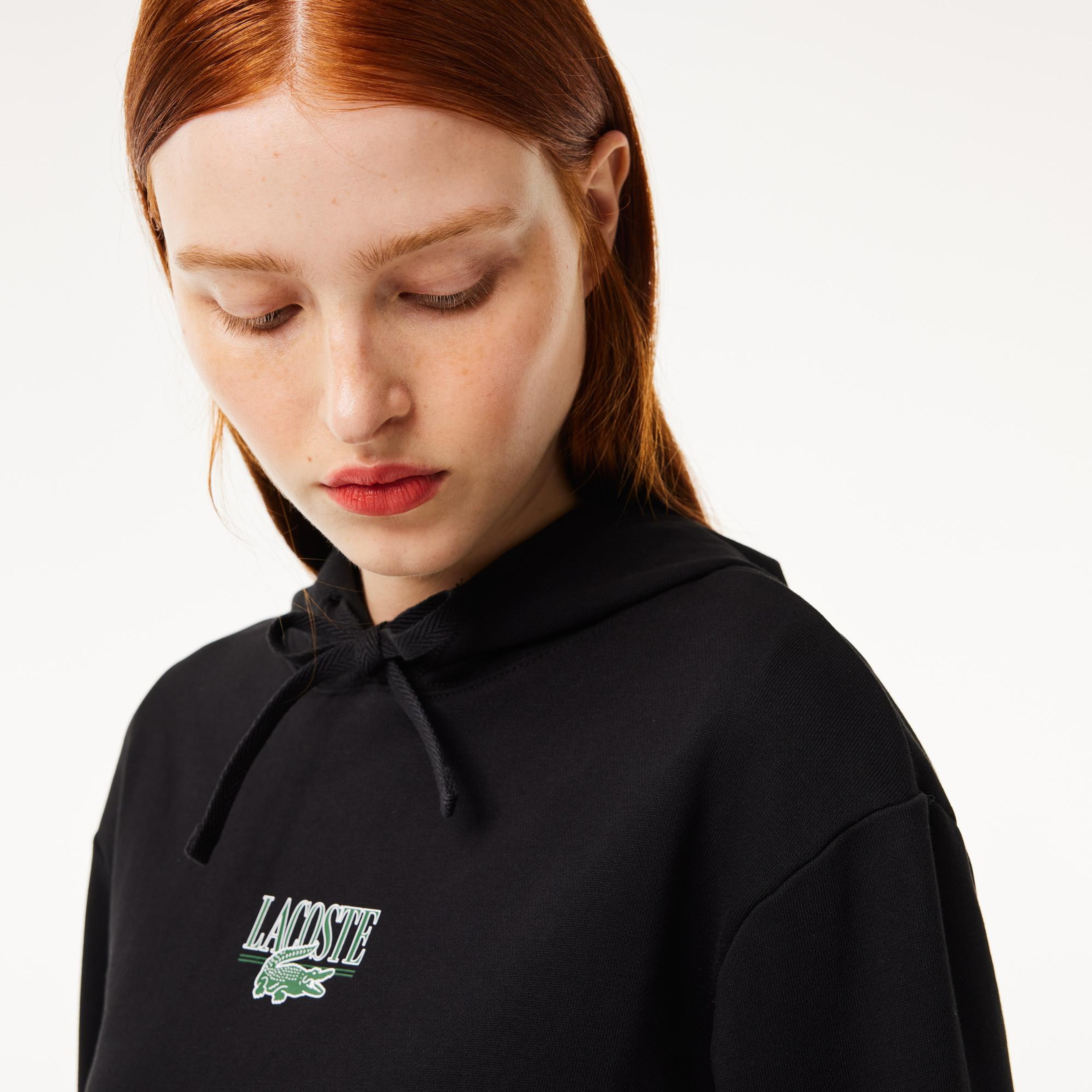 Kadın Kapüşonlu Baskılı Siyah Sweatshirt