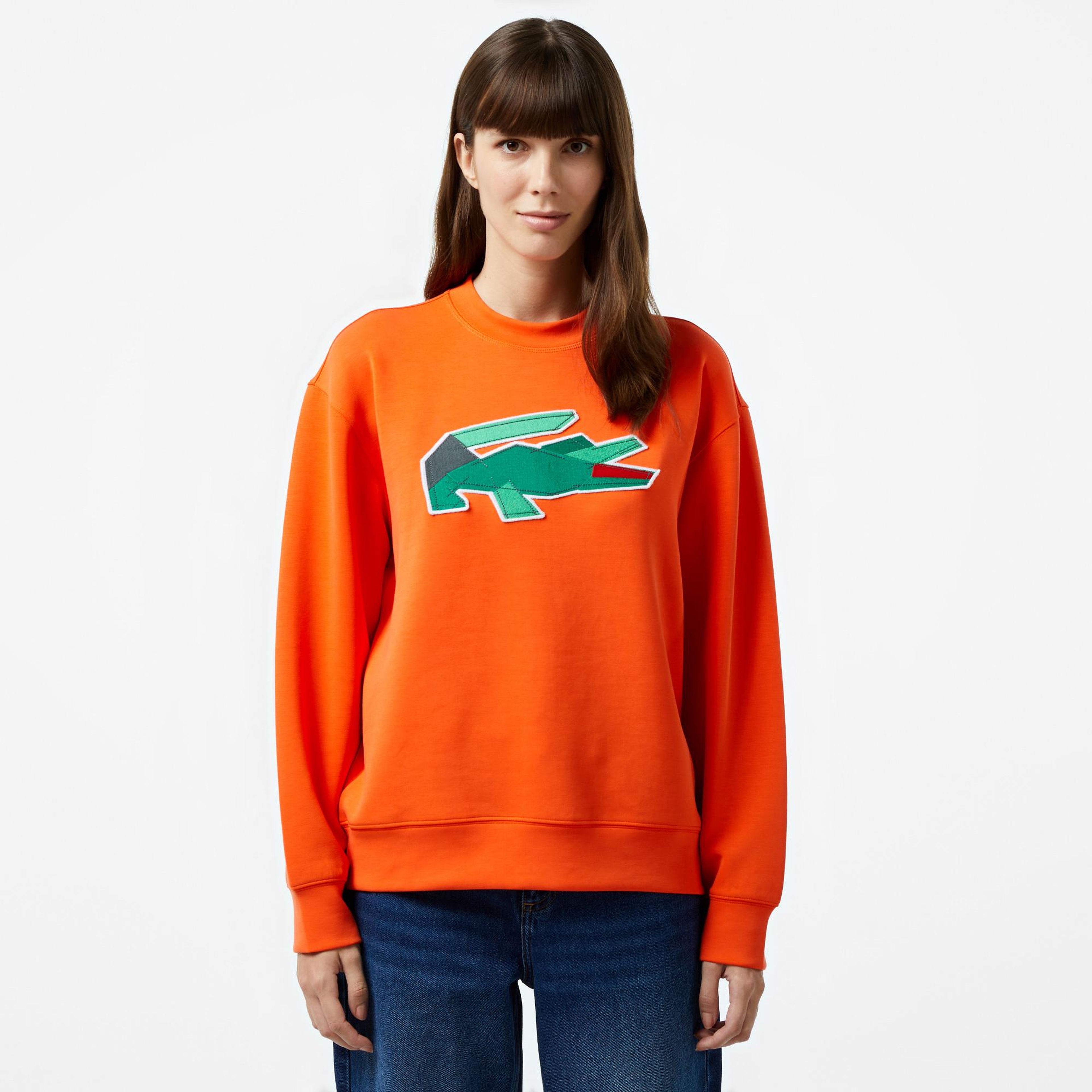 Lacoste Oversize Fit Bisiklet Yaka Baskılı Kadın Turuncu Sweatshirt