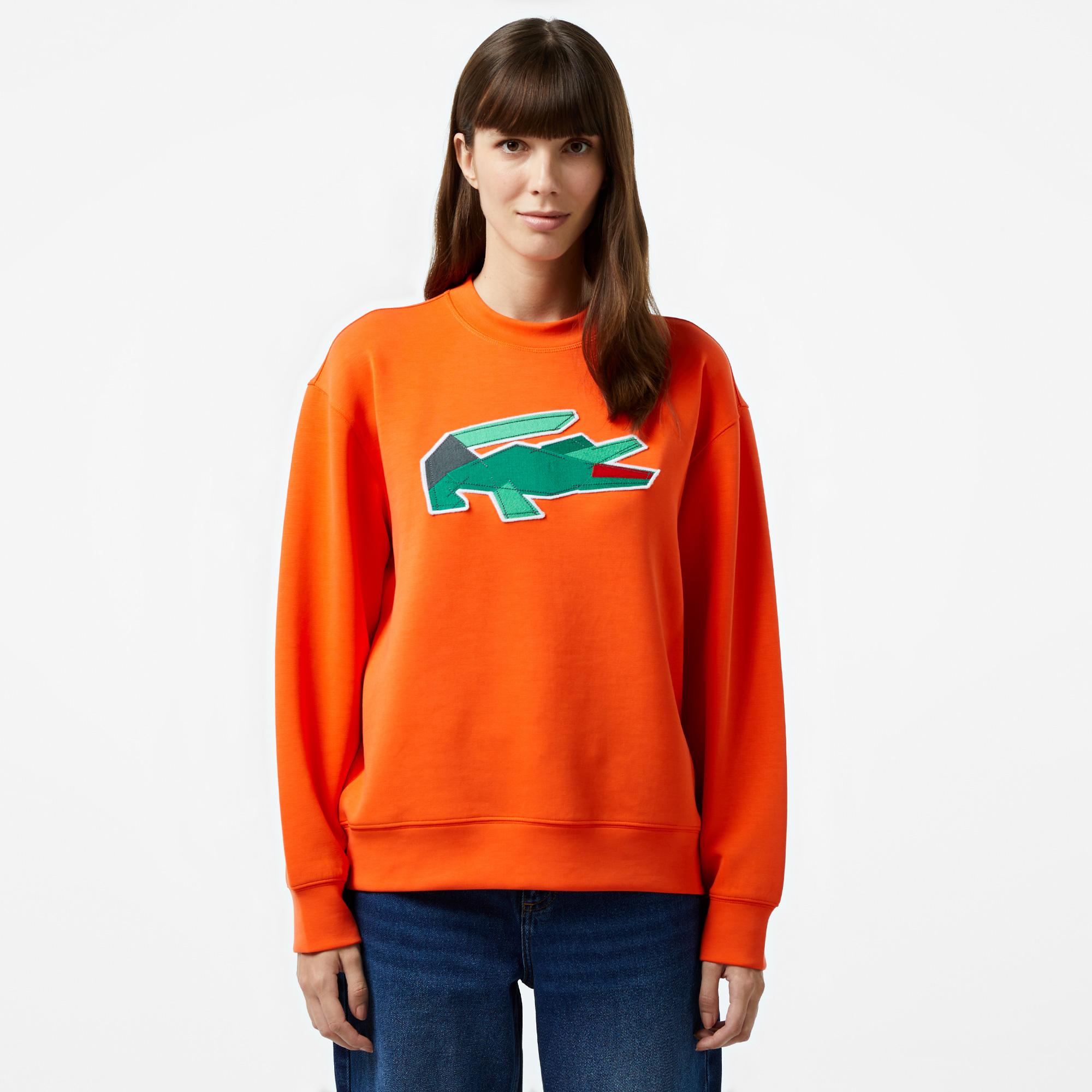 Lacoste Oversize Fit Bisiklet Yaka Baskılı Kadın Turuncu Sweatshirt